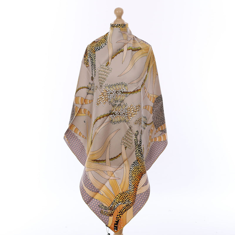 Brand New Bellezza Antique Grey & Copper Leopard Double Faced Silk Scarf