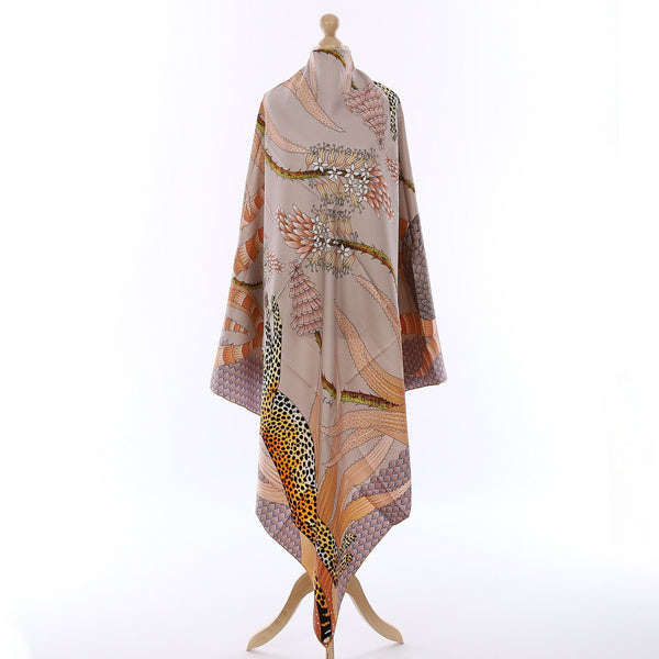 Brand New Bellezza Antique Grey & Copper Leopard Double Faced Silk Scarf Extra Large