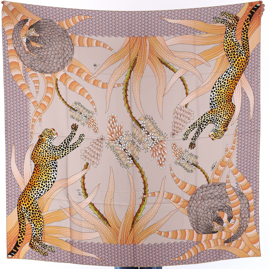 Brand New Bellezza Antique Grey & Copper Leopard Double Faced Silk Scarf Extra Large