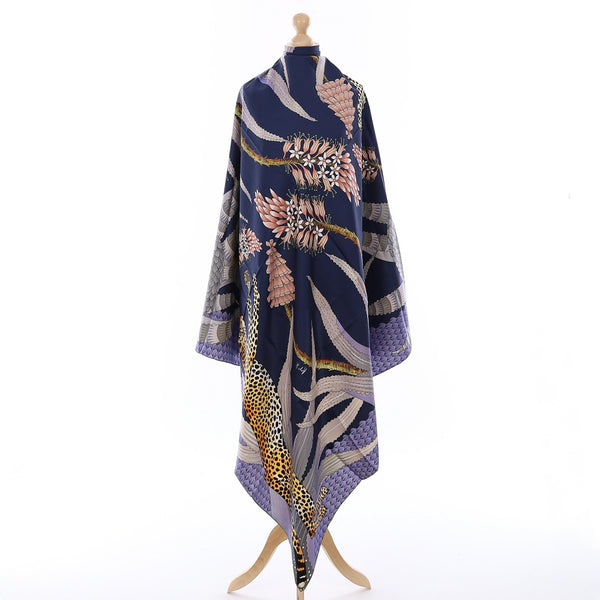 Brand New Bellezza Navy & Black Leopard Double Faced Silk Scarf Extra Large