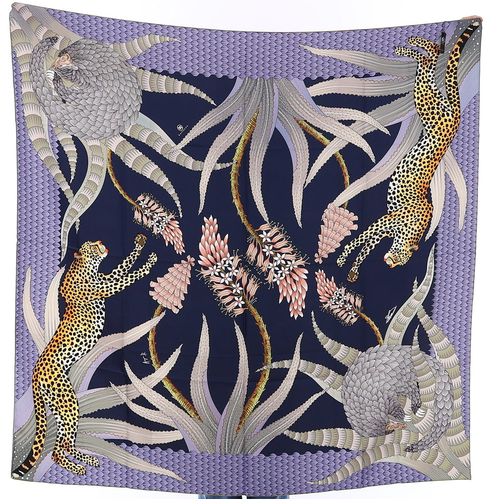 Brand New Bellezza Navy & Black Leopard Double Faced Silk Scarf Extra Large