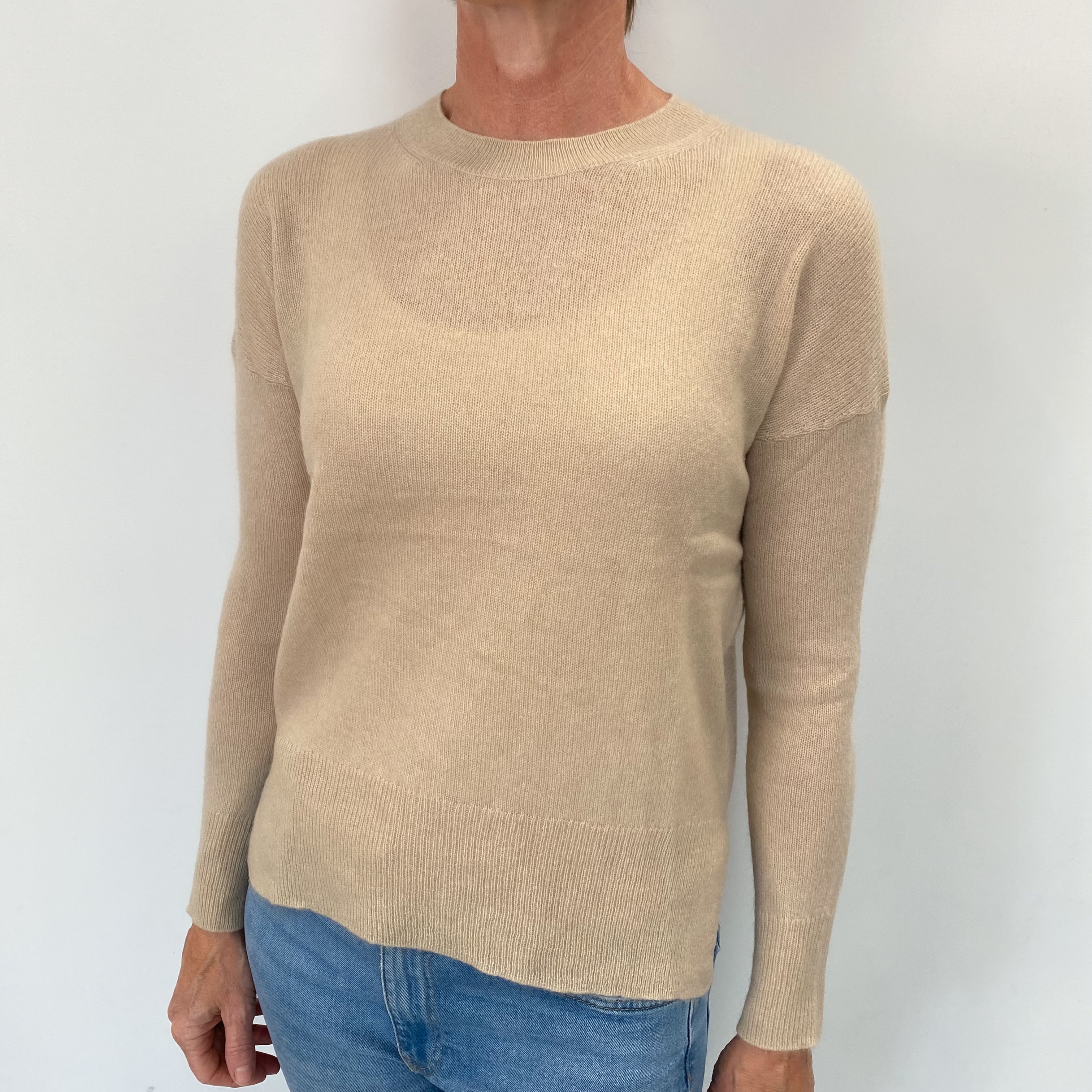 Sand Beige Cashmere Crew Neck Jumper Small