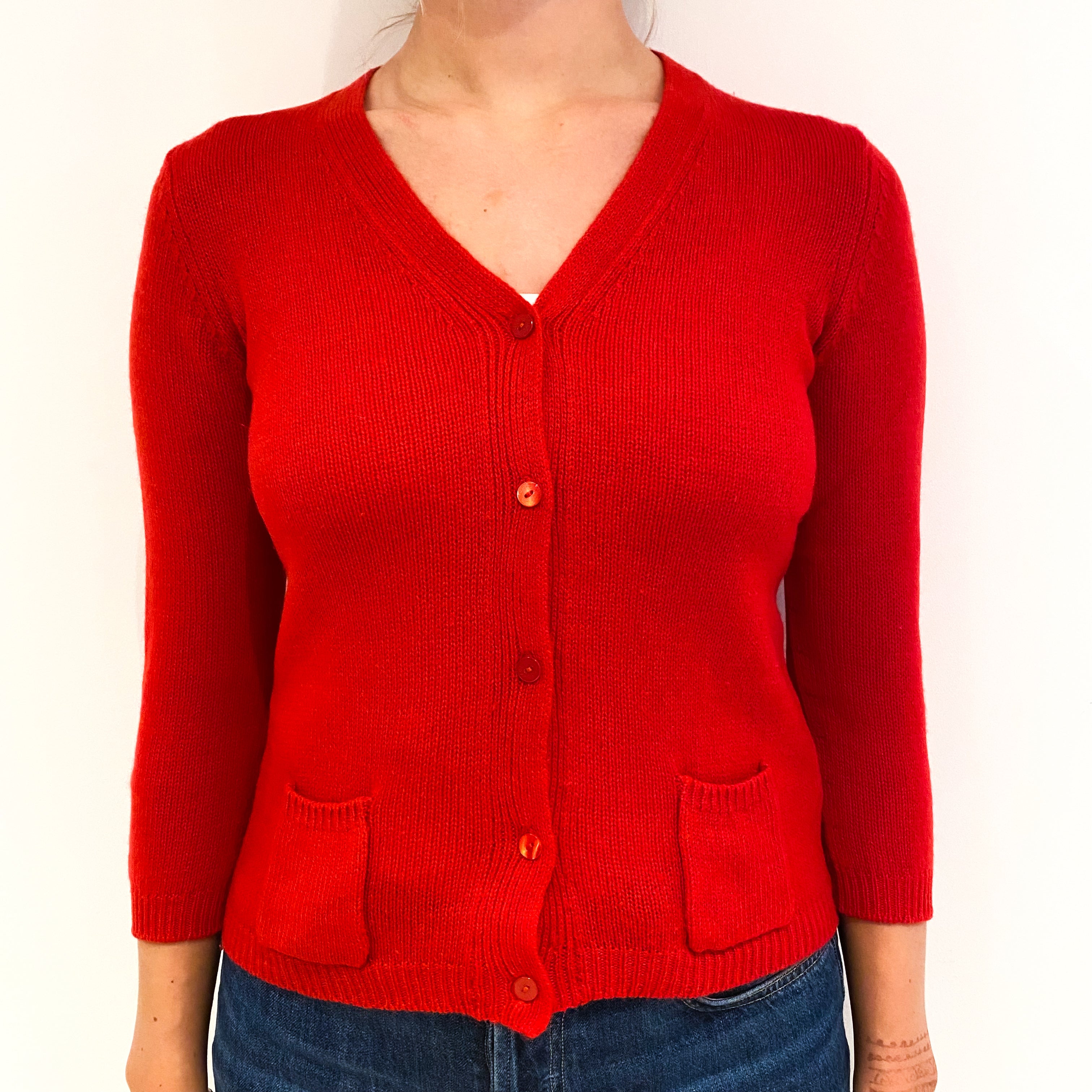 Scarlet Red Cashmere V-Neck Cardigan Small
