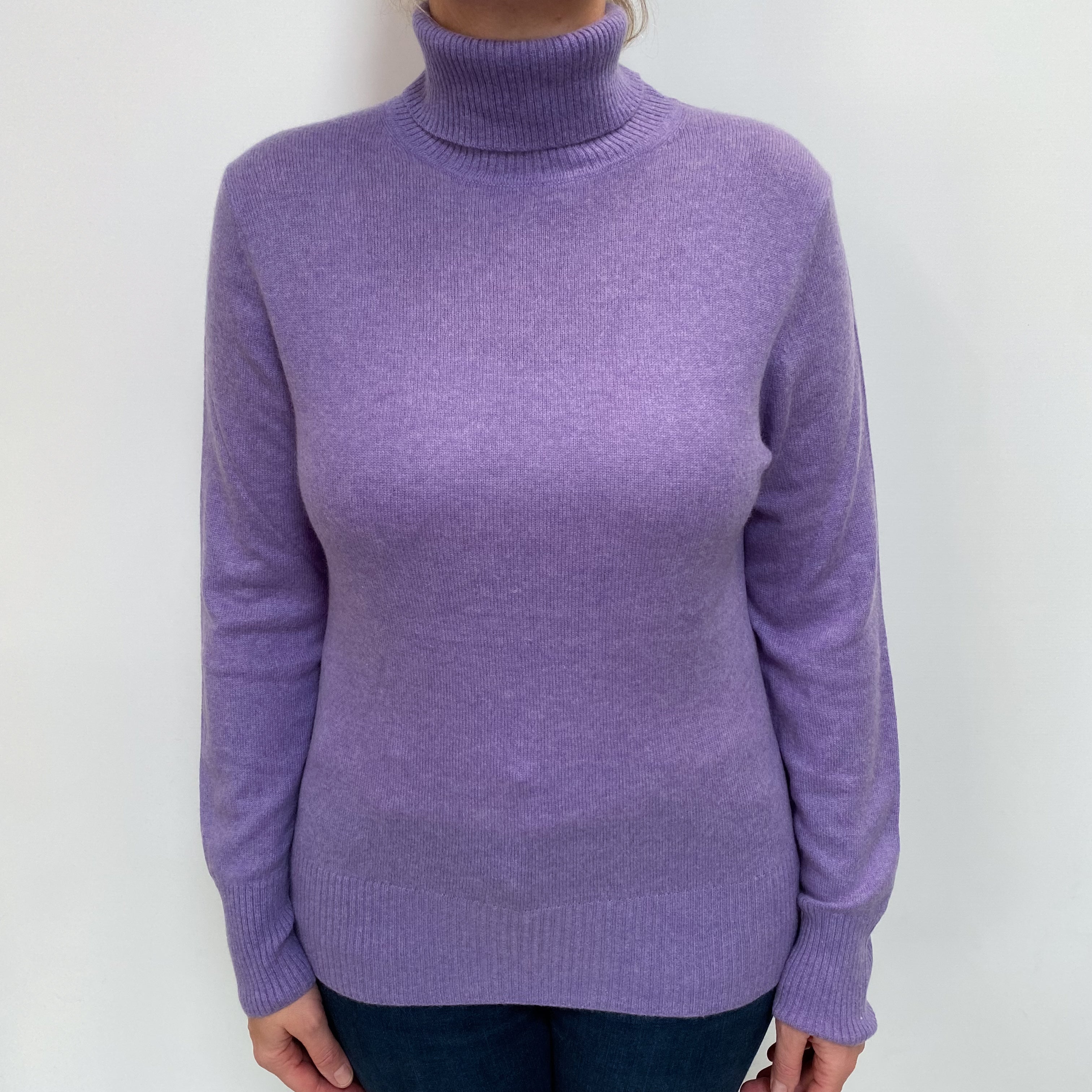 Amethyst Purple Cashmere Polo Neck Jumper Large