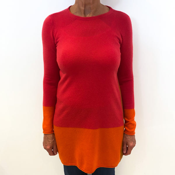 Pink and Orange Colour Block Cashmere Tunic Medium