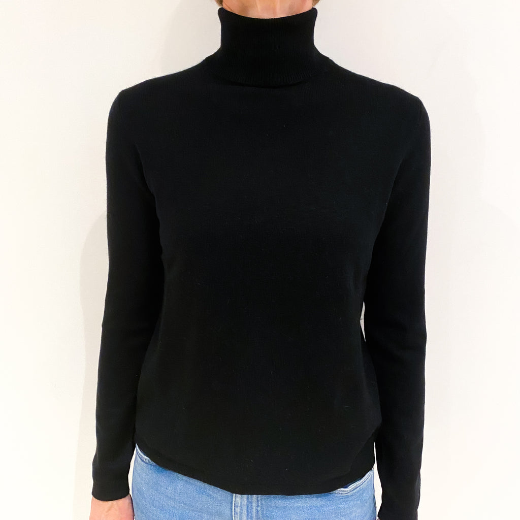 Black Cashmere Polo Neck Jumper Small