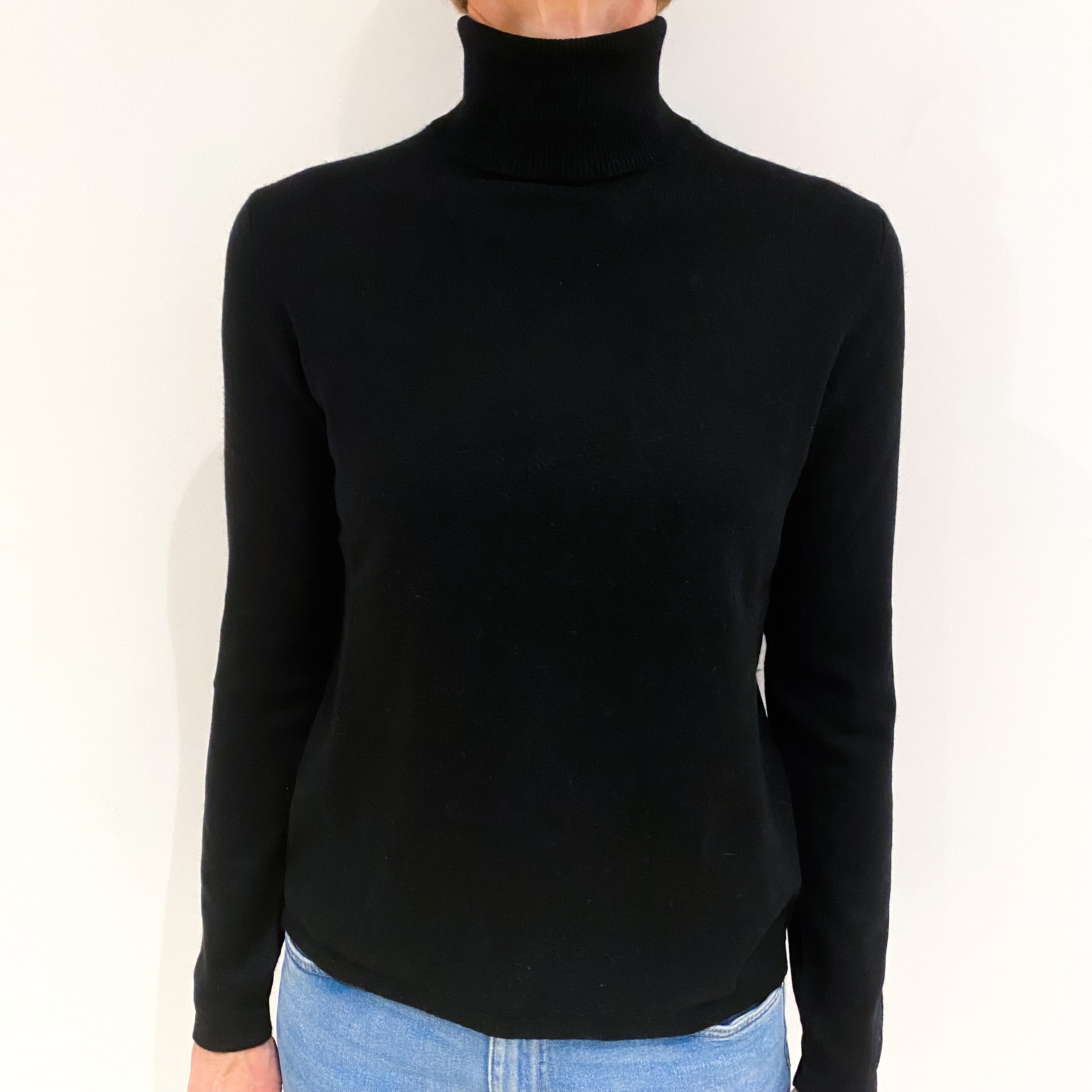 Black Cashmere Polo Neck Jumper Small