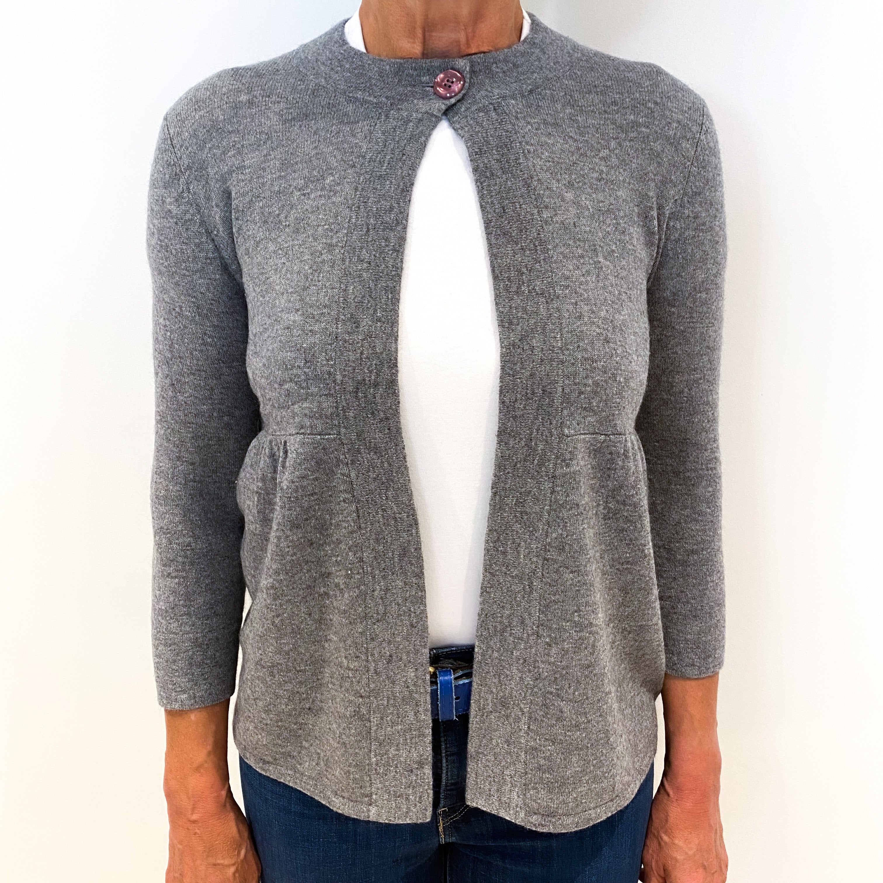 Smoke Grey Cashmere Empire Line Cardigan Medium