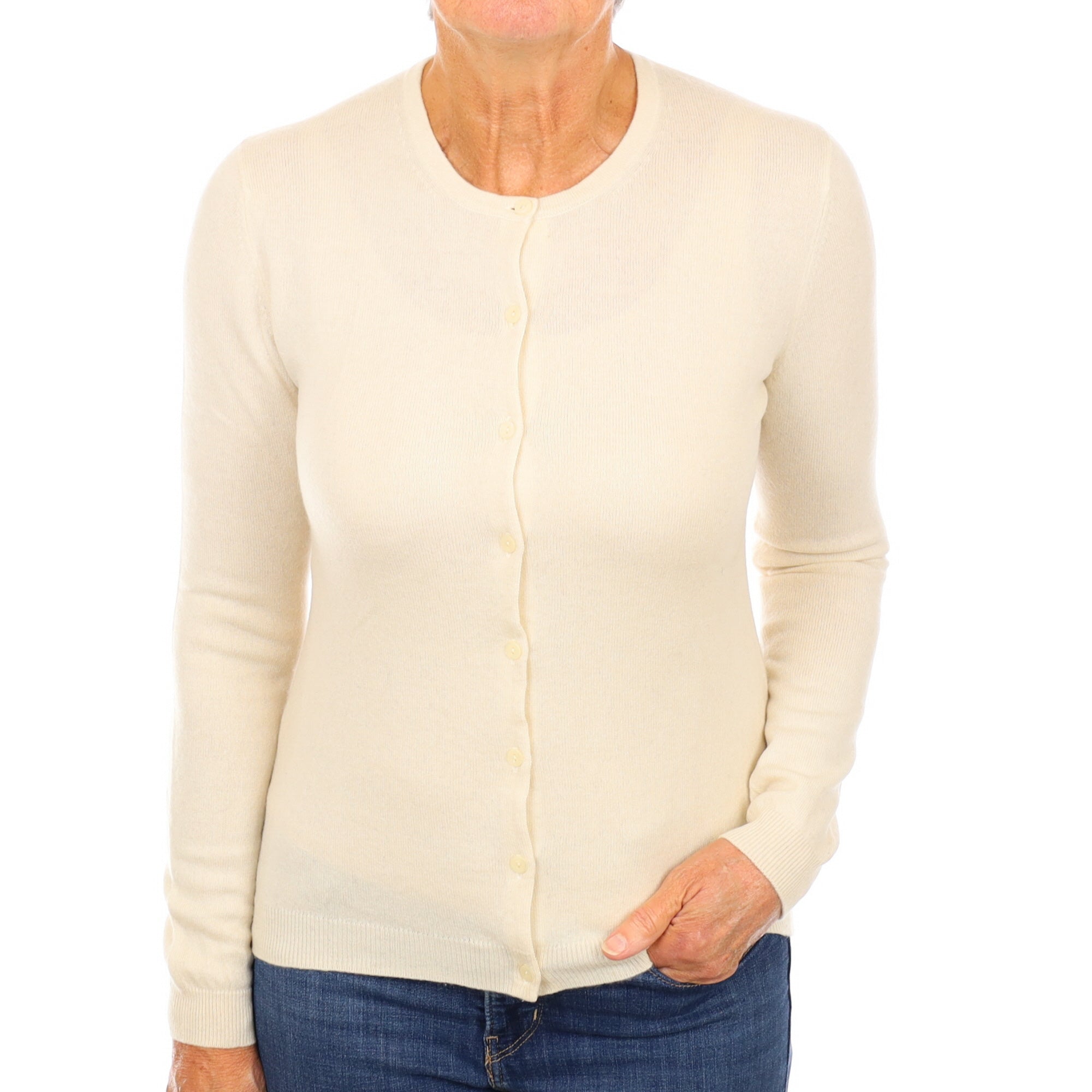 Vanilla Cream Cashmere Crew Neck Cardigan Medium