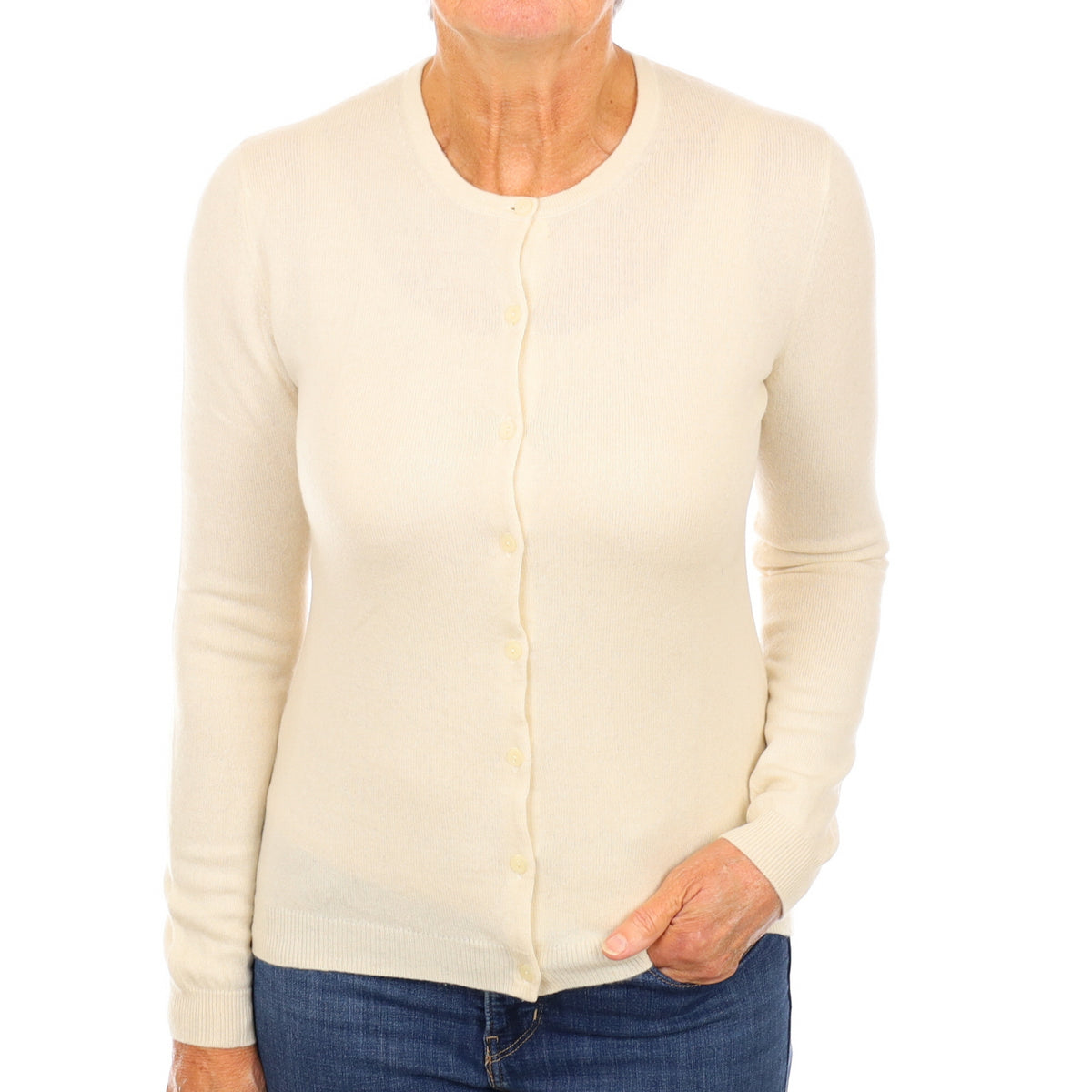 Vanilla Cream Cashmere Crew Neck Cardigan Medium