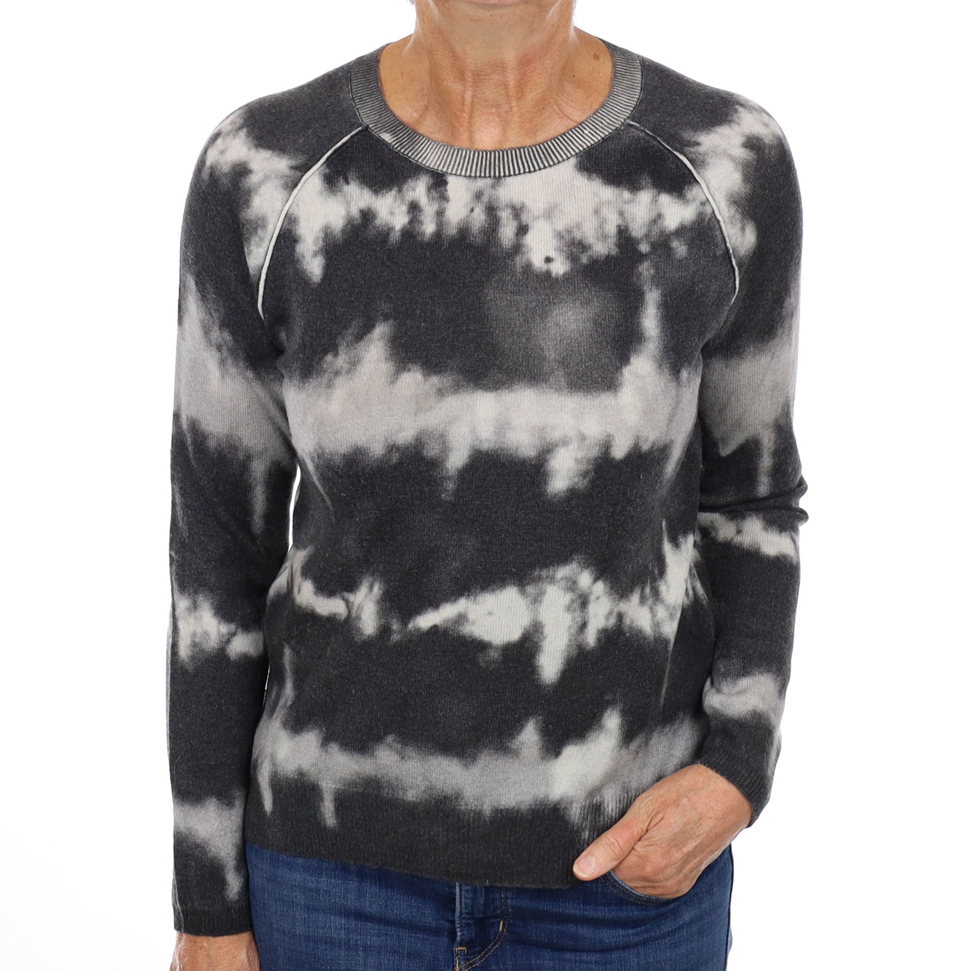 Grey Tie Dye Cashmere Crew Neck Jumper Medium