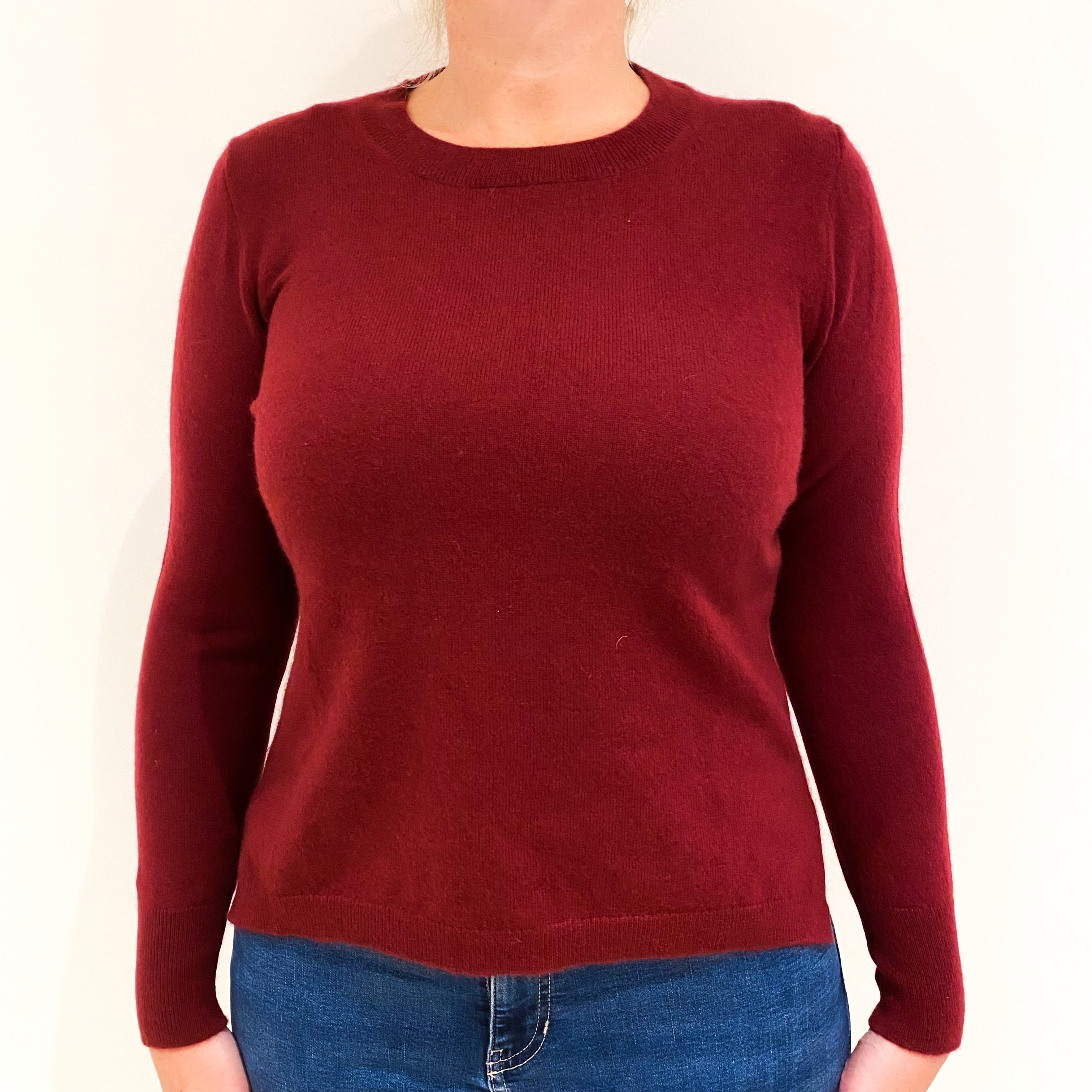 Burgundy Red Cashmere Crew Neck Jumper Large
