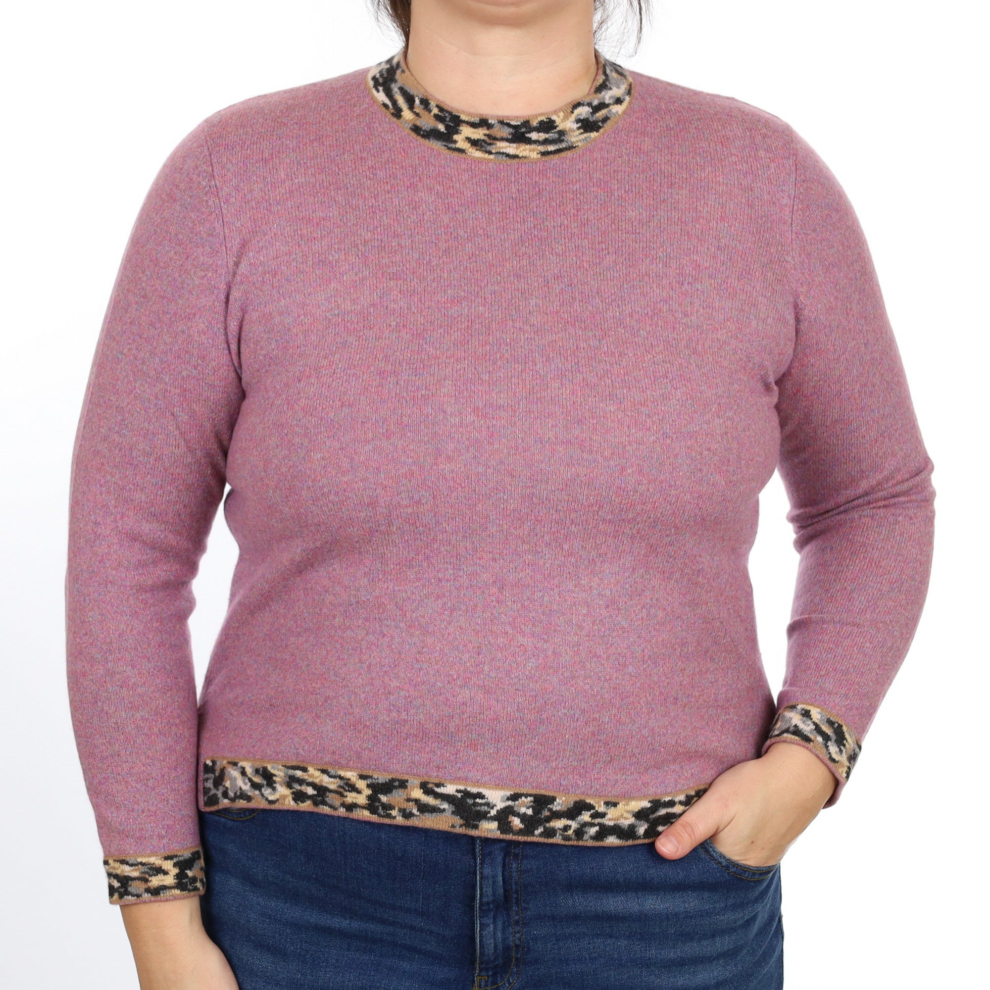 Heather Marl Patterned Cashmere Crew Neck Jumper Large