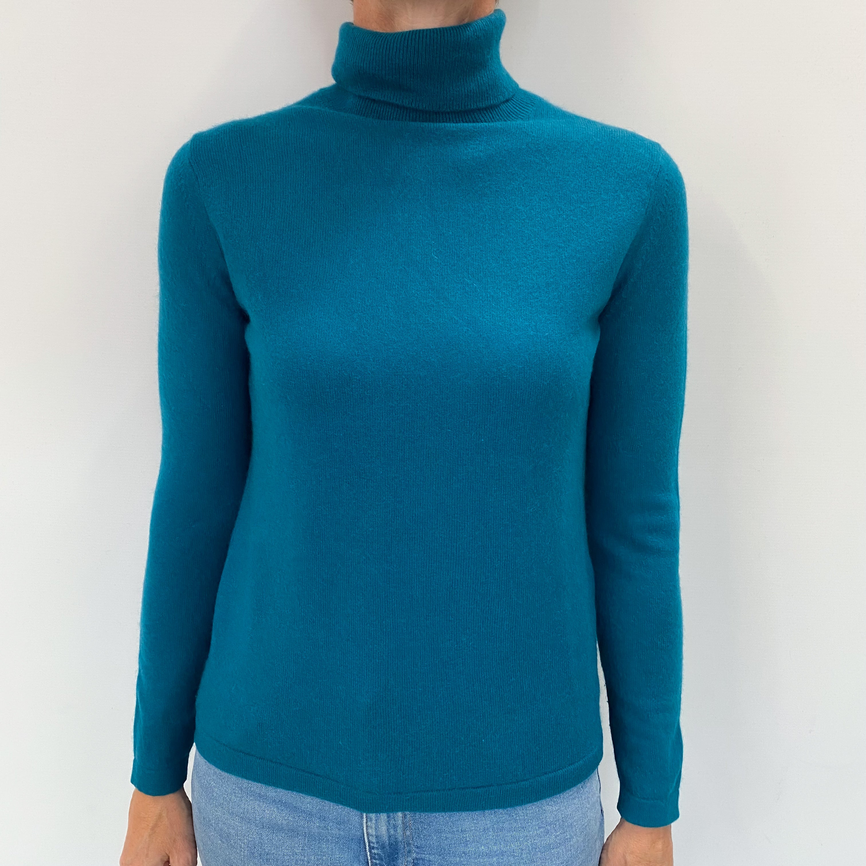 Teal Green Cashmere Polo Neck Jumper Small