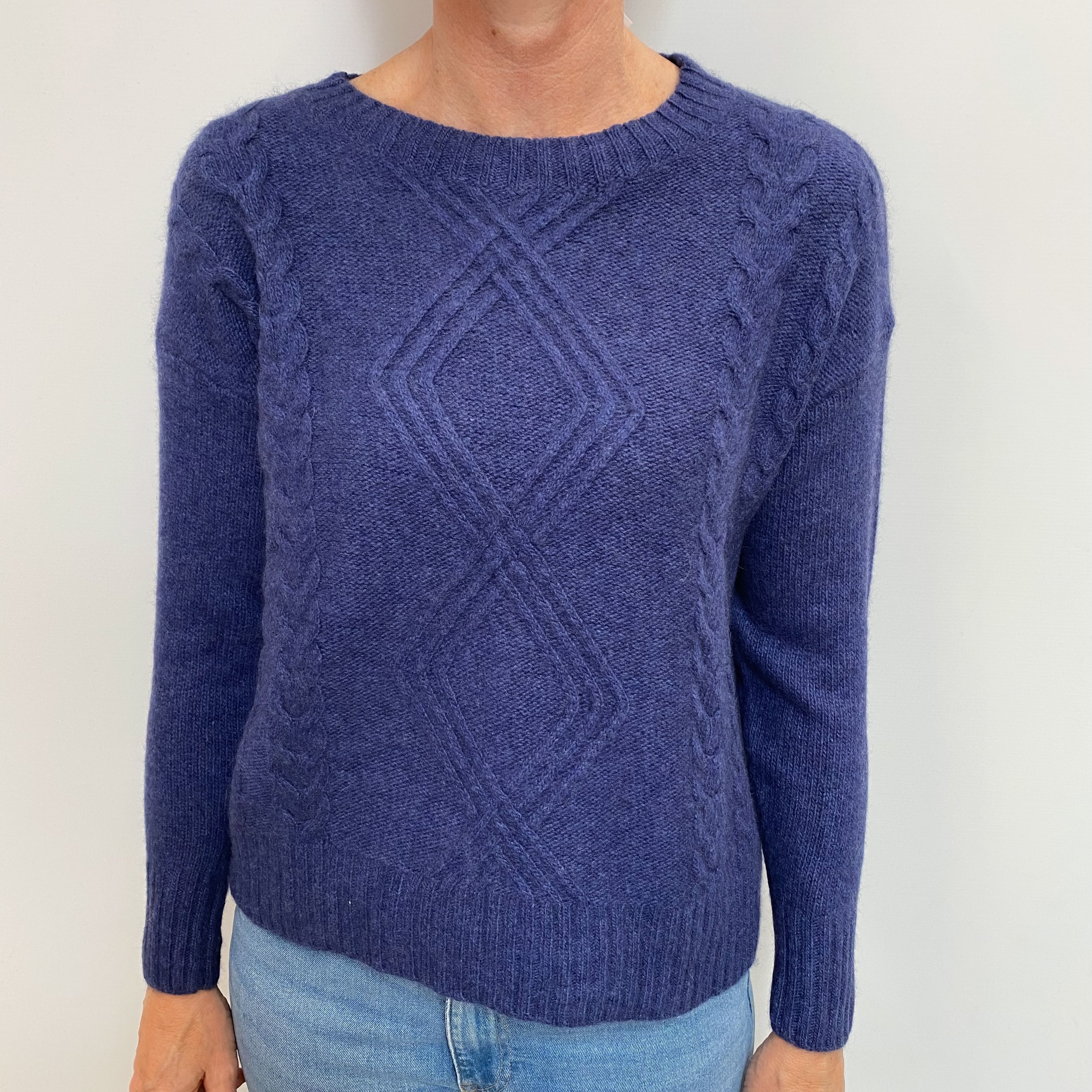 Deep Denim Blue Cashmere Crew Neck Jumper Small