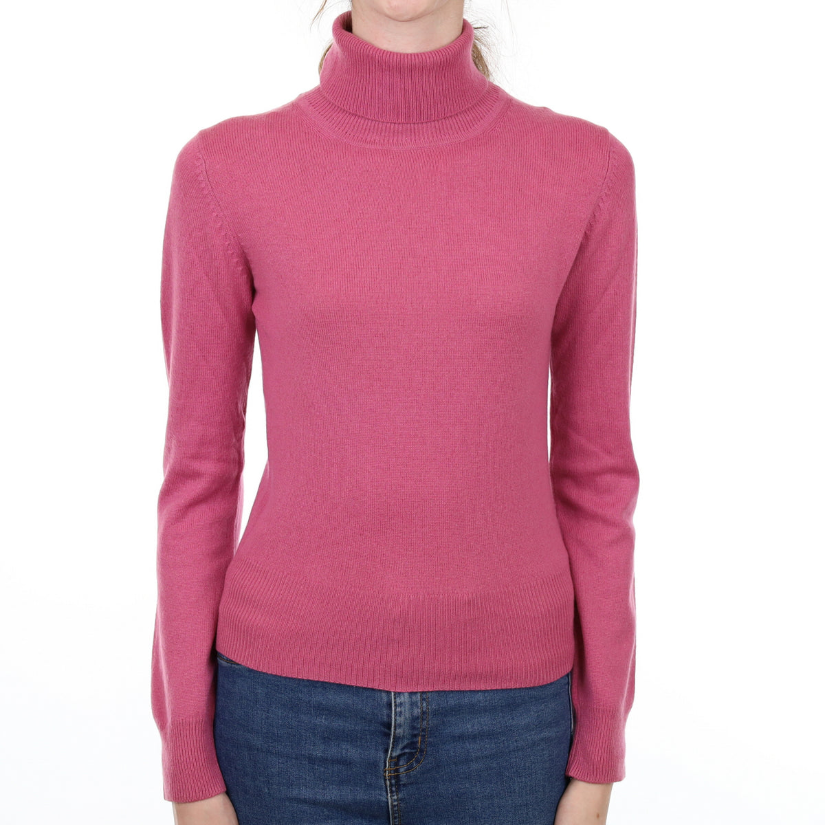 Tulip Pink Cashmere Polo Neck Jumper Extra Small