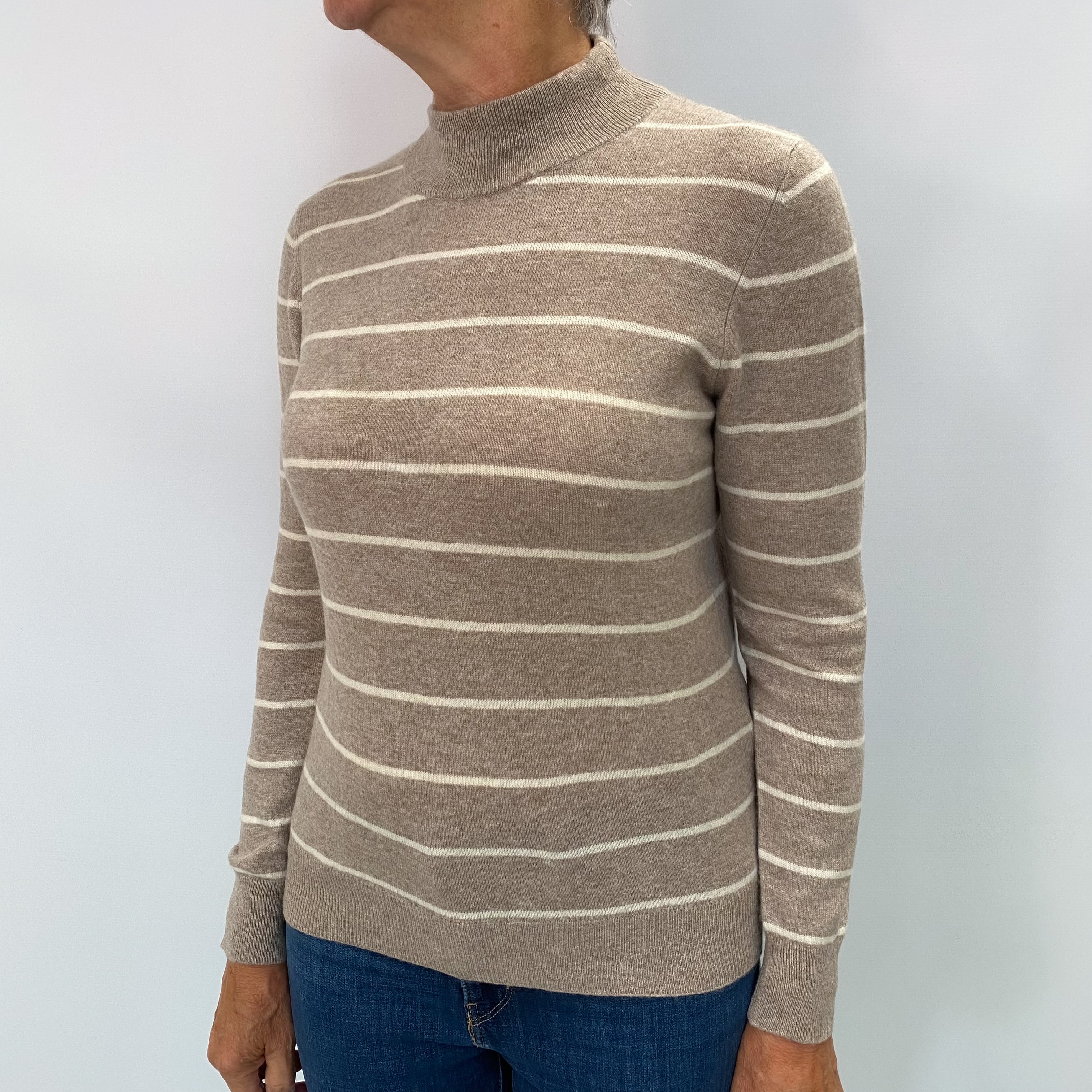 Taupe Beige Cashmere Turtle Neck Jumper Medium