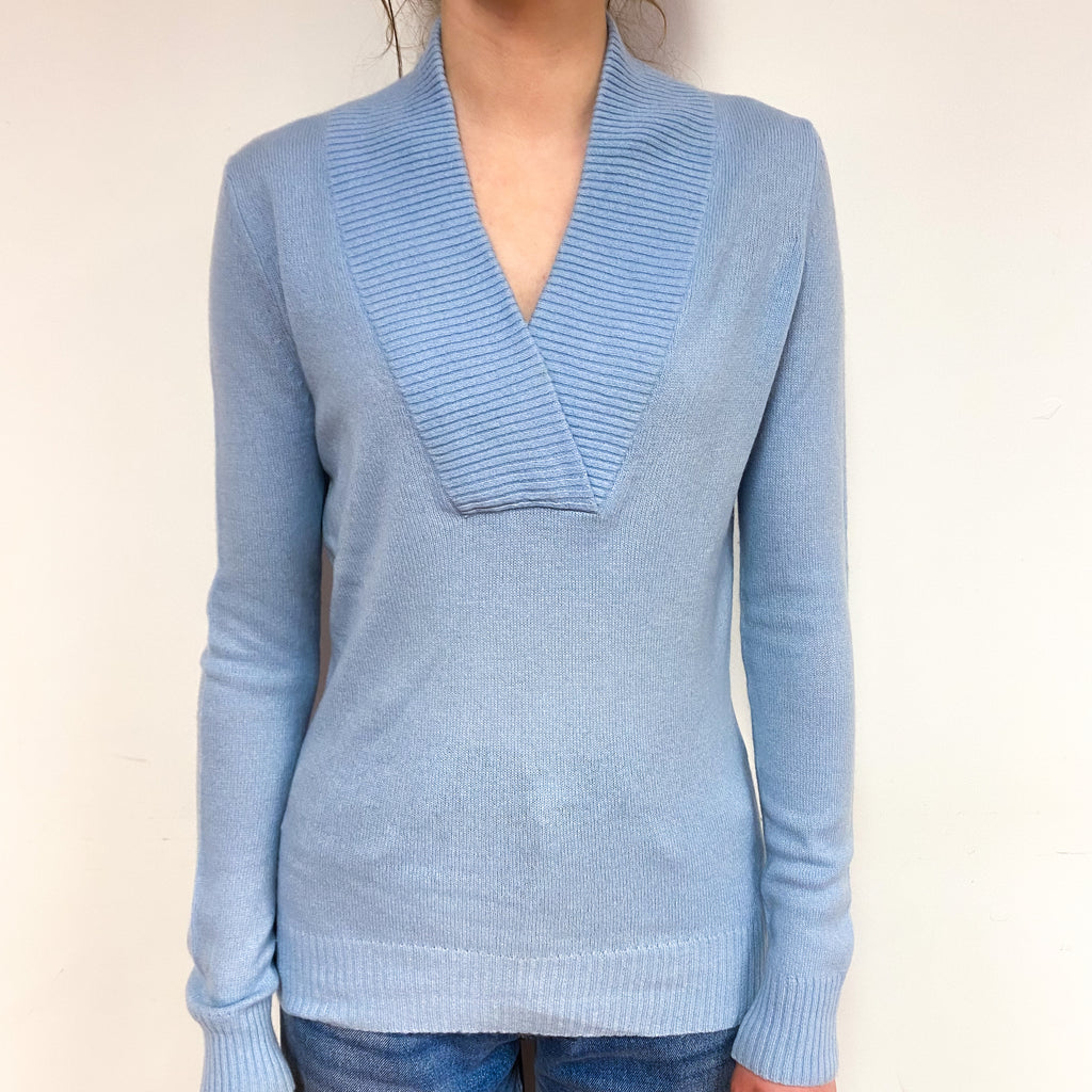Opal Blue Cashmere V-Neck Jumper Extra Small