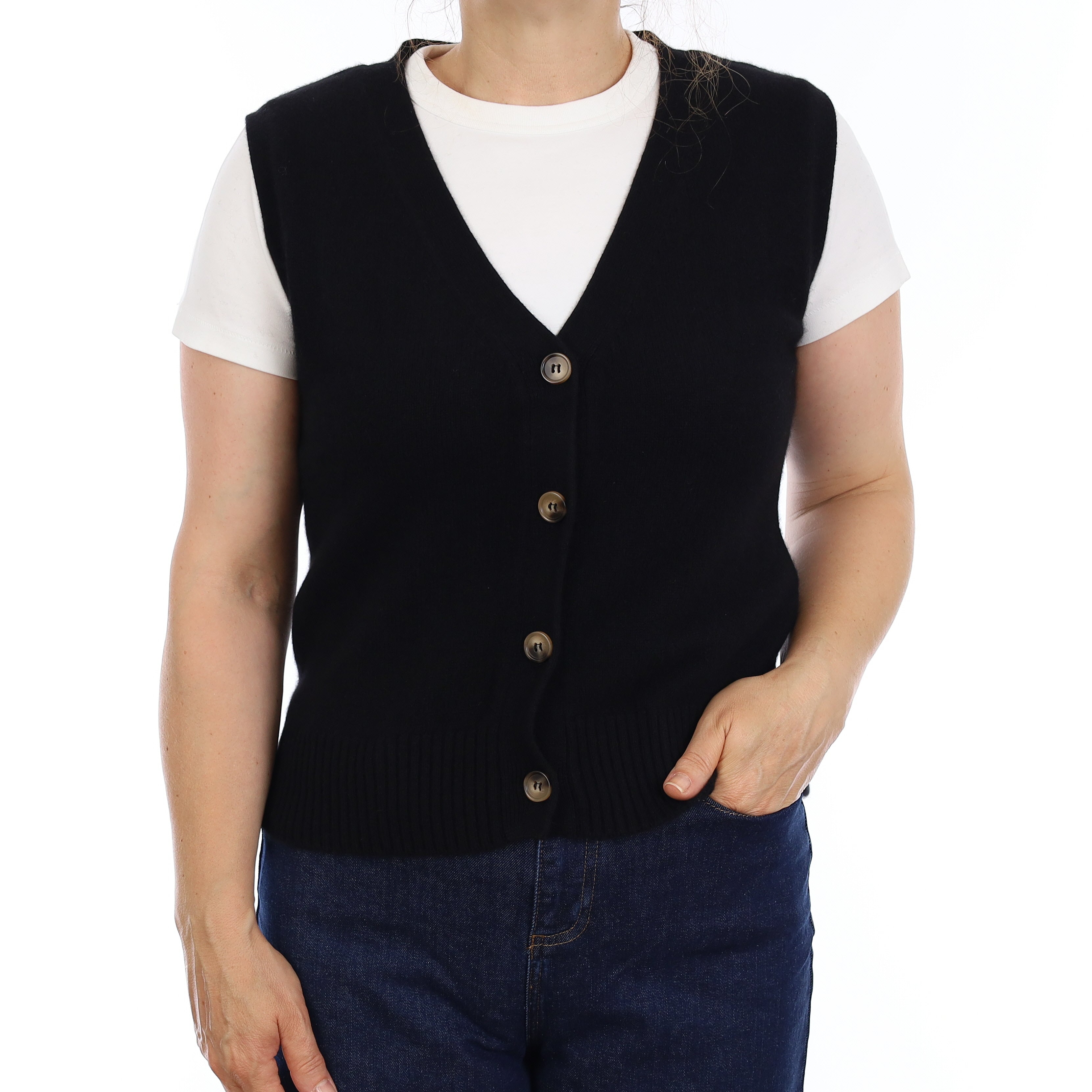 Brand New Black Luxury Cashmere V Neck Waistcoat Medium UK 12-14