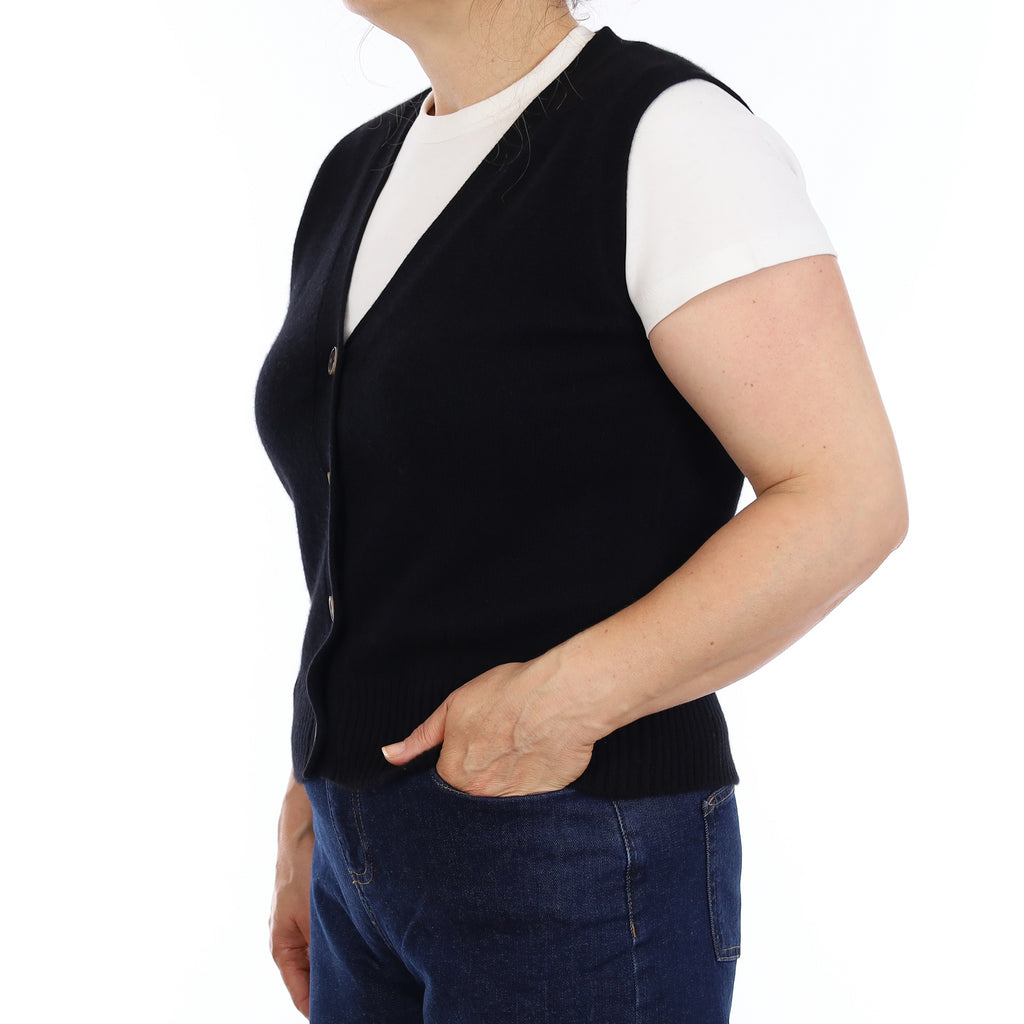 Brand New Black Luxury Cashmere V Neck Waistcoat Medium UK 12-14
