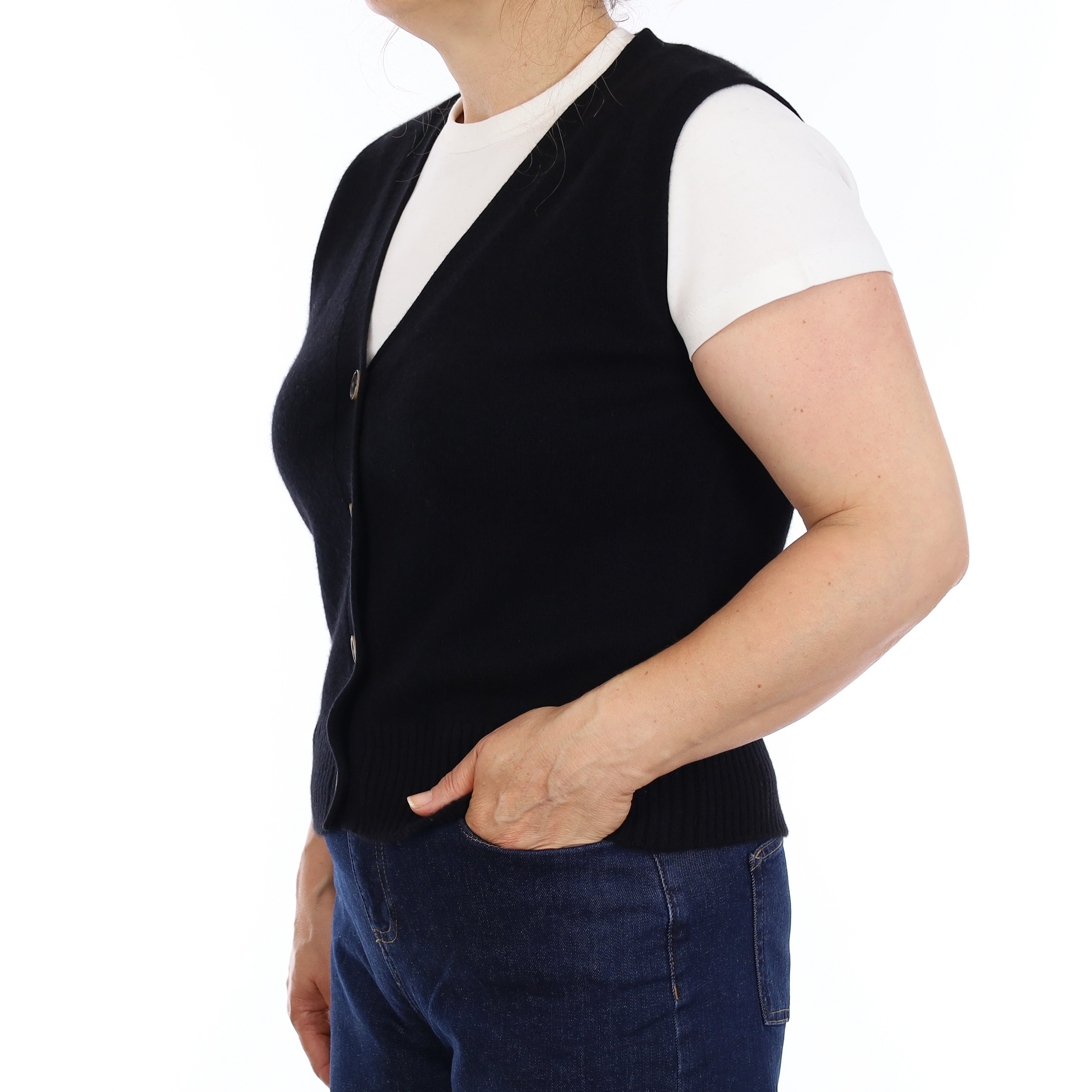 Brand New Black Luxury Cashmere V Neck Waistcoat Medium UK 12-14