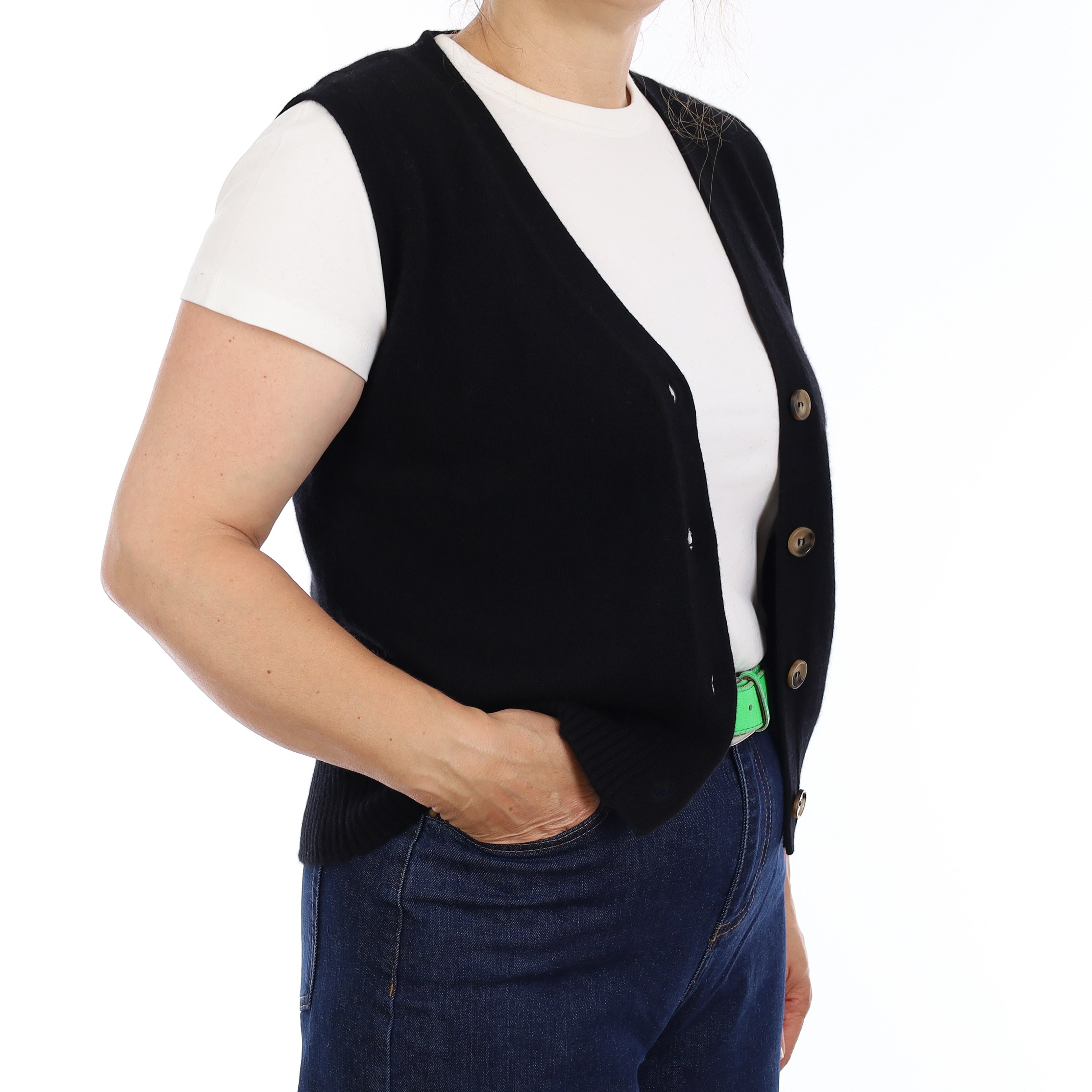 Brand New Black Luxury Cashmere V Neck Waistcoat Medium UK 12-14