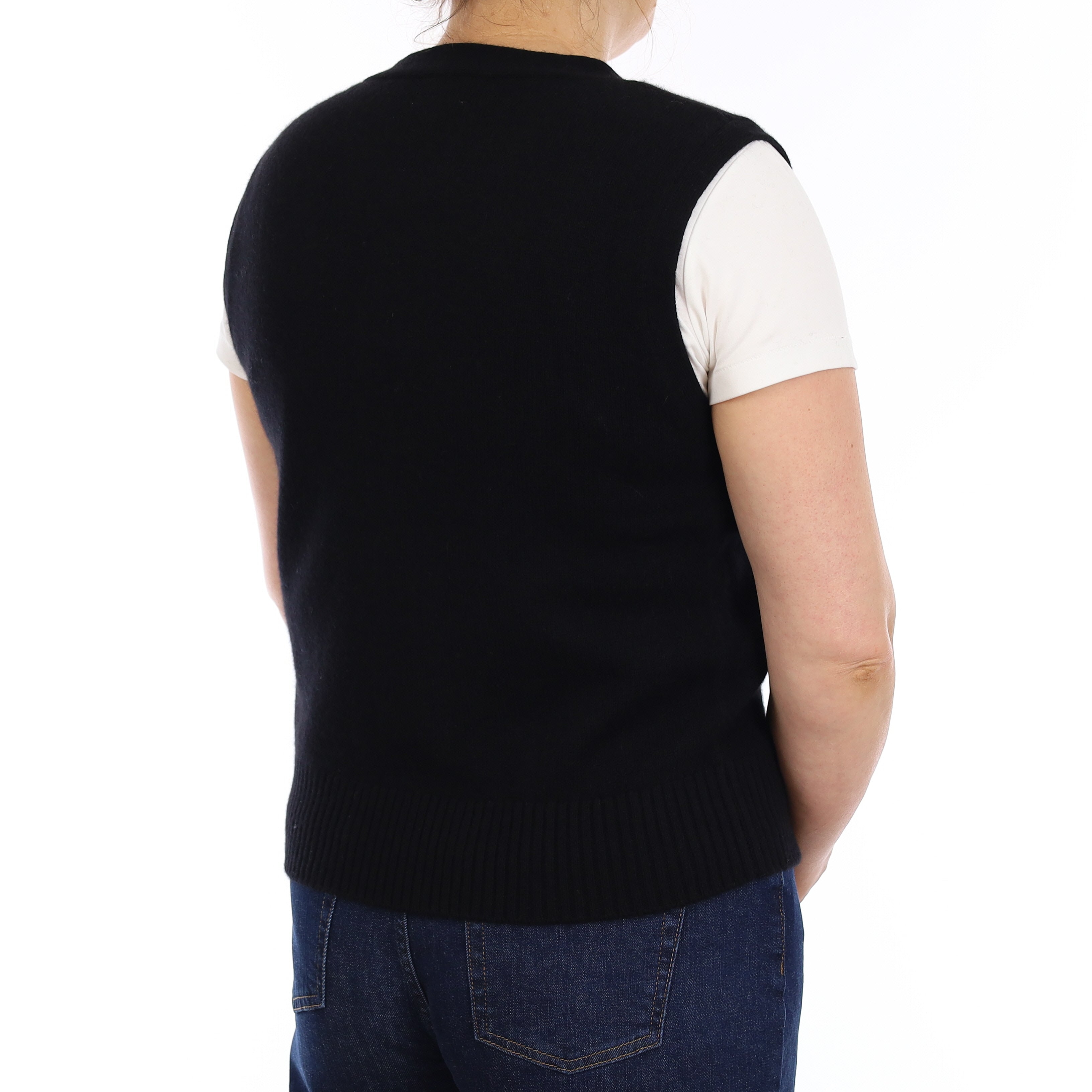 Brand New Black Luxury Cashmere V Neck Waistcoat Medium UK 12-14