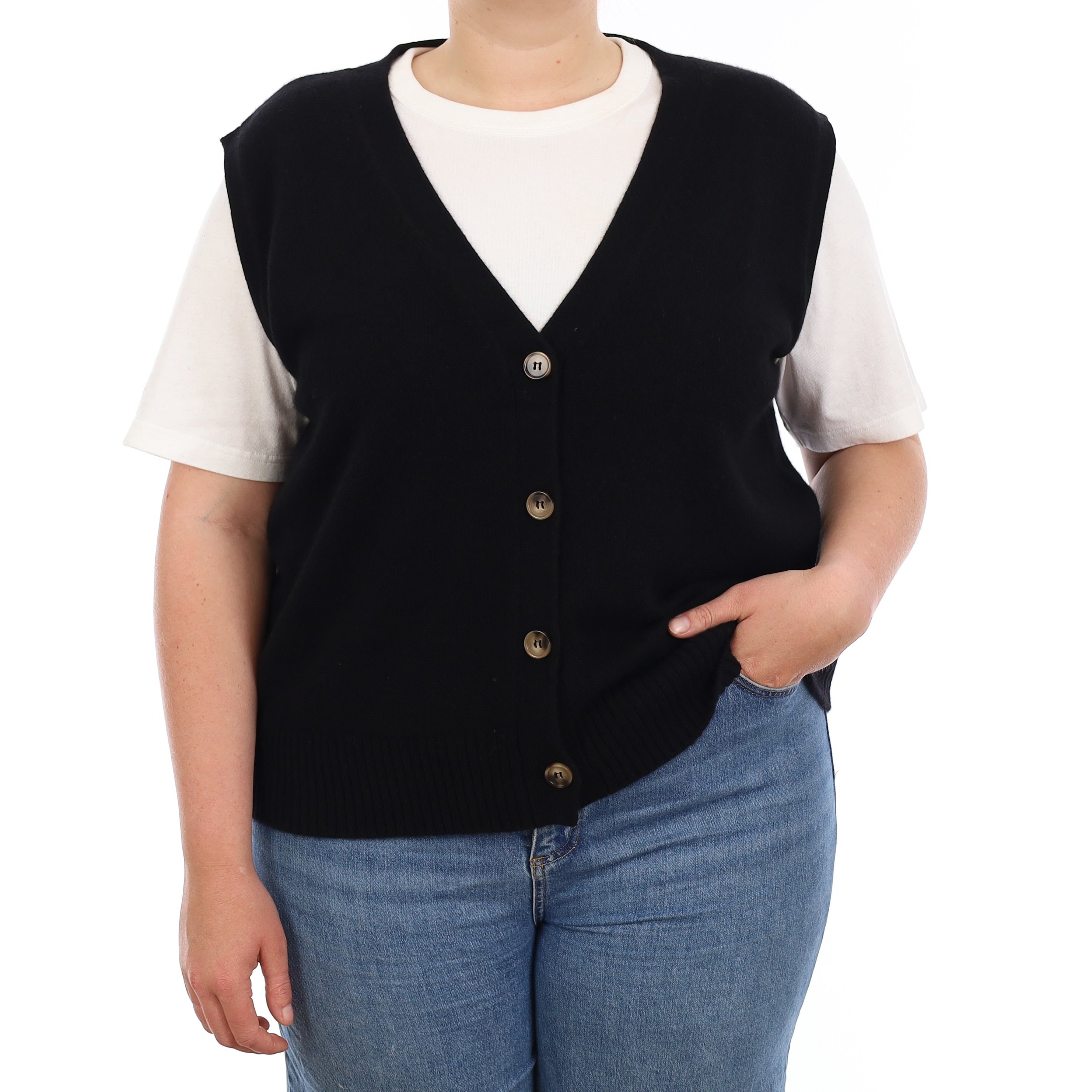 Brand New Black Luxury Cashmere V Neck Waistcoat Extra Large UK 20-22