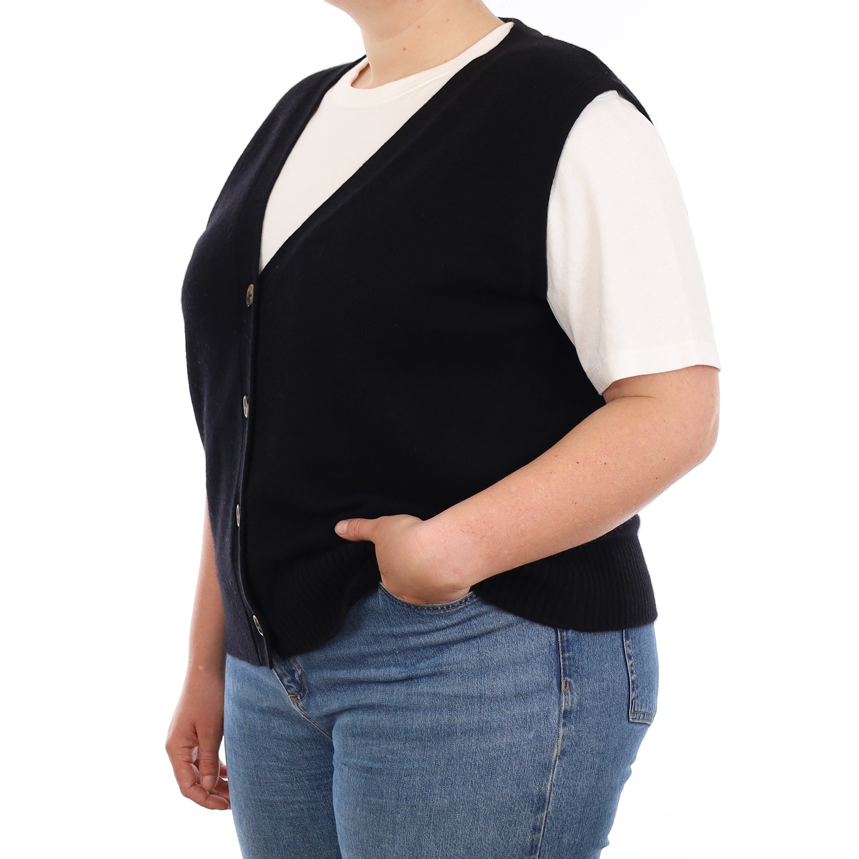 Brand New Black Luxury Cashmere V Neck Waistcoat Extra Large UK 20-22
