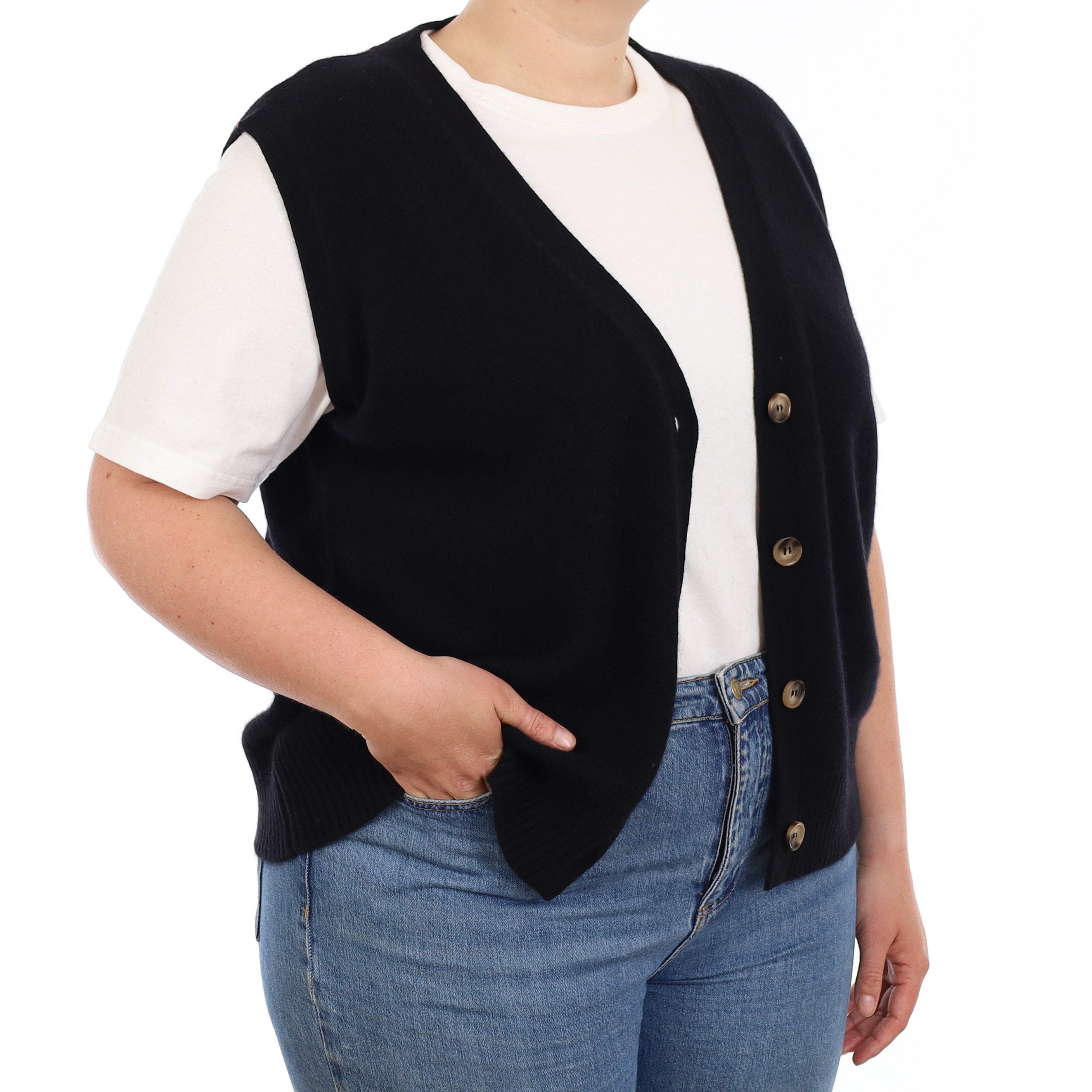 Brand New Black Luxury Cashmere V Neck Waistcoat Extra Large UK 20-22