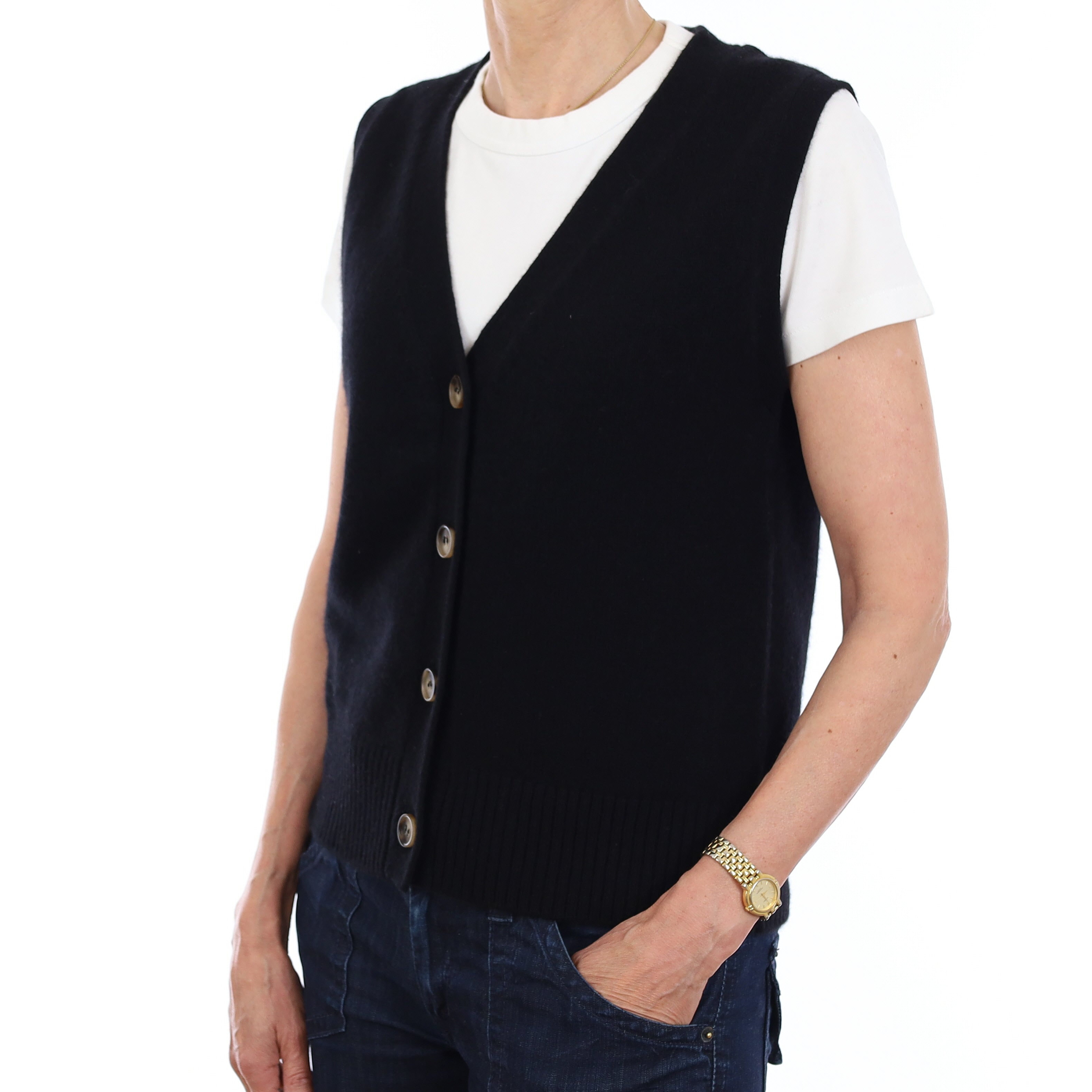 Brand New Black Luxury Cashmere V Neck Waistcoat Extra Small UK 6-8