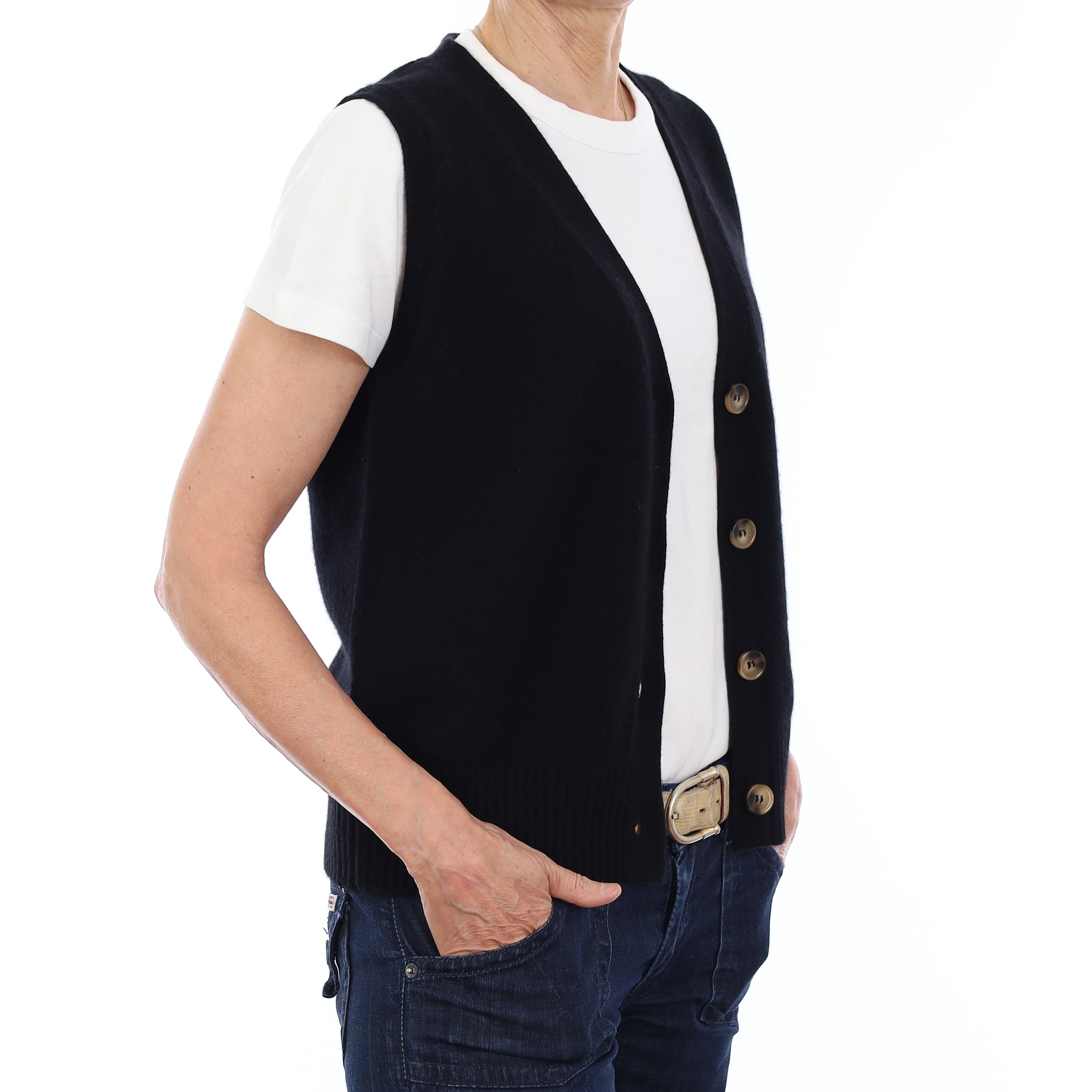 Brand New Black Luxury Cashmere V Neck Waistcoat Extra Small UK 6-8