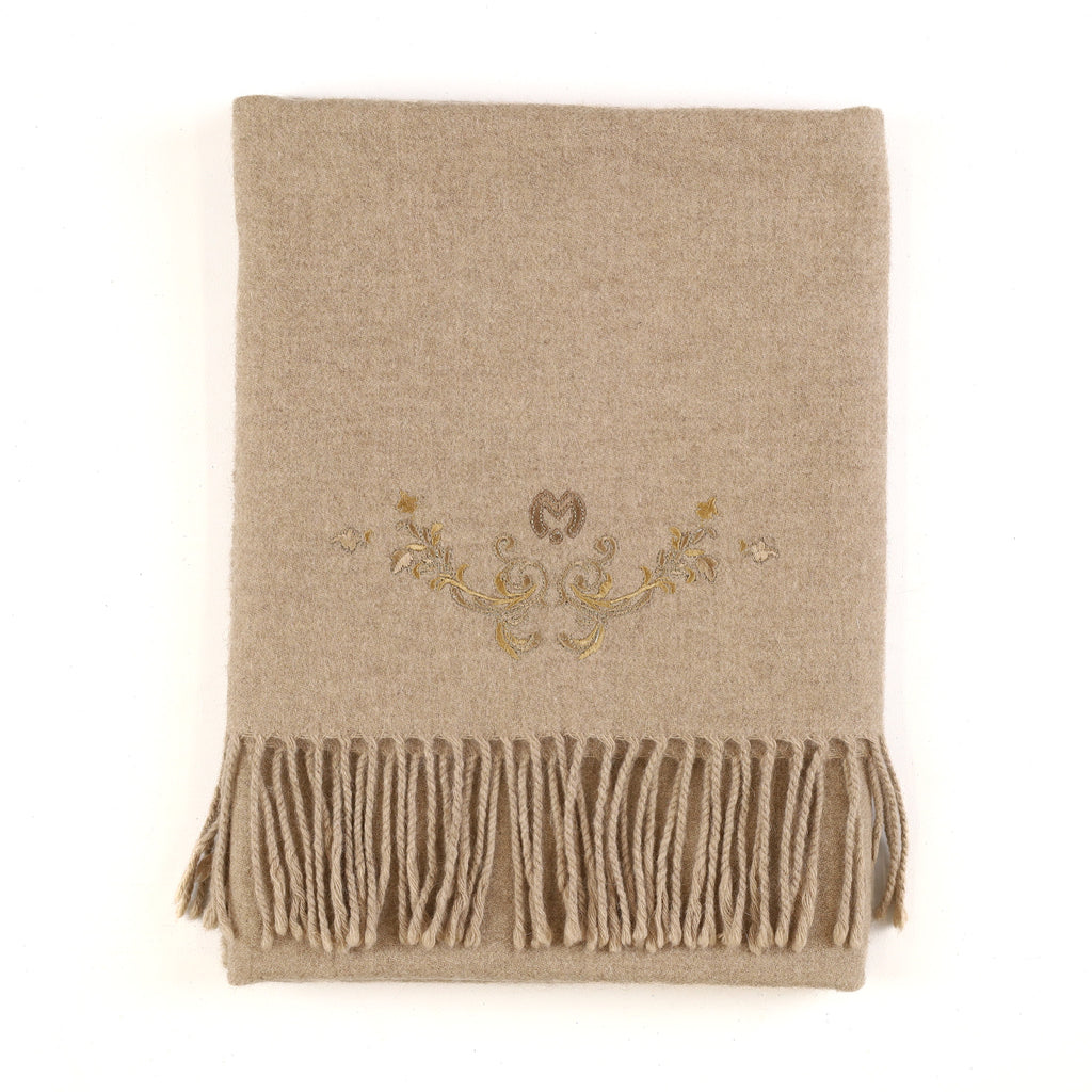 Secondhand Mila Schön Taupe Embroidered Cashmere Baby Blanket