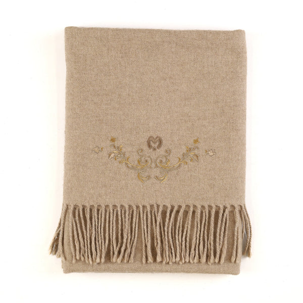 Secondhand Mila Schön Taupe Embroidered Cashmere Baby Blanket