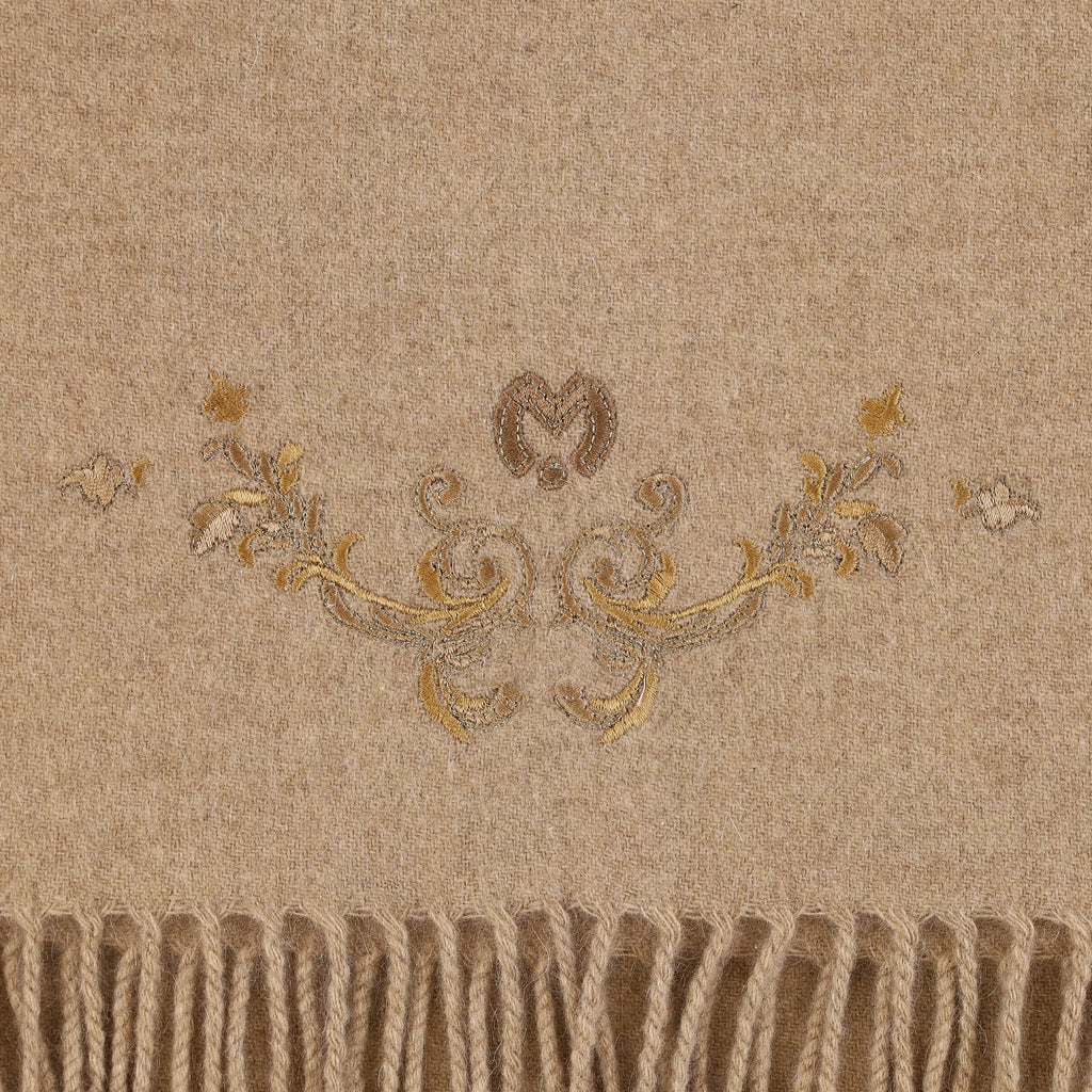 Secondhand Mila Schön Taupe Embroidered Cashmere Baby Blanket