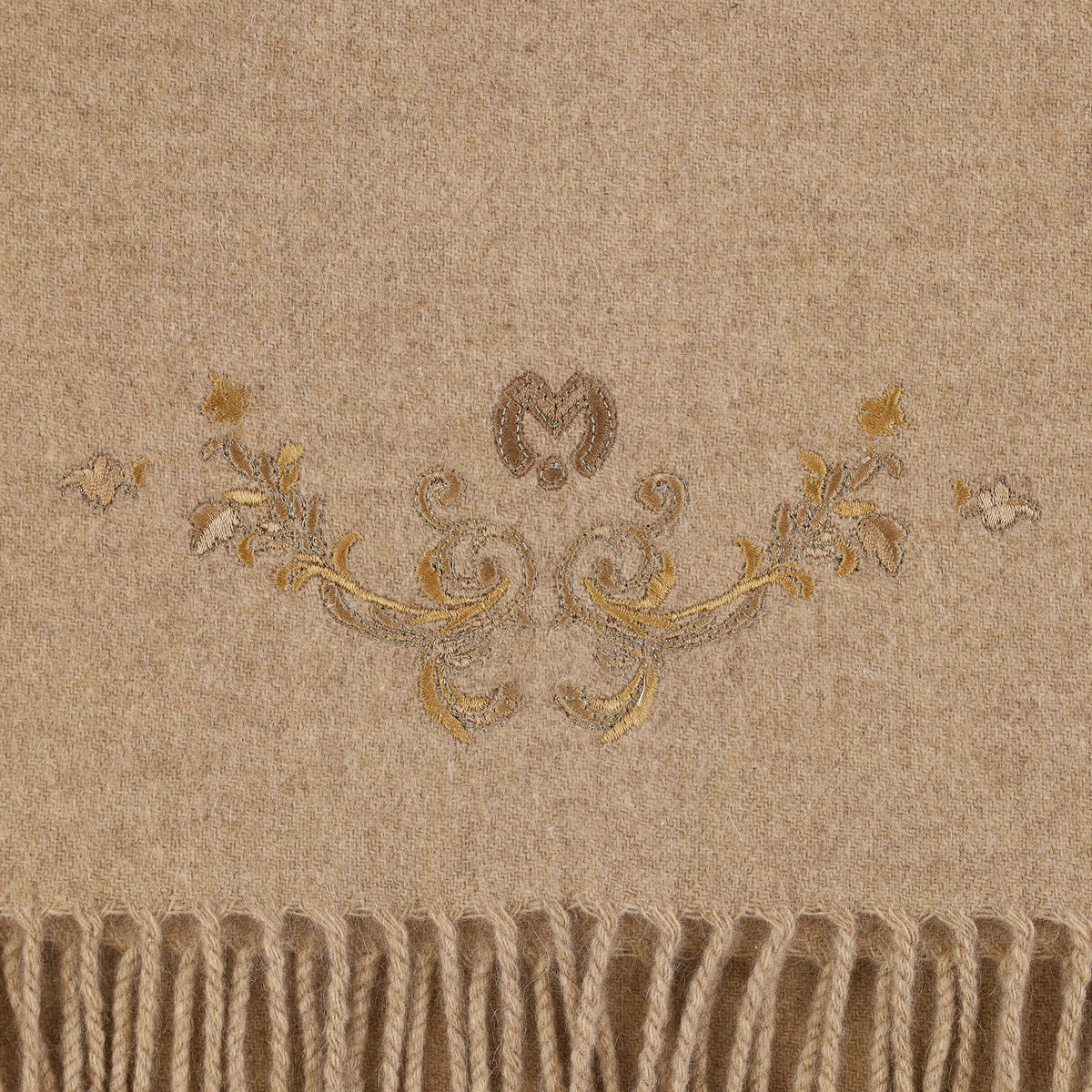 Secondhand Mila Schön Taupe Embroidered Cashmere Baby Blanket
