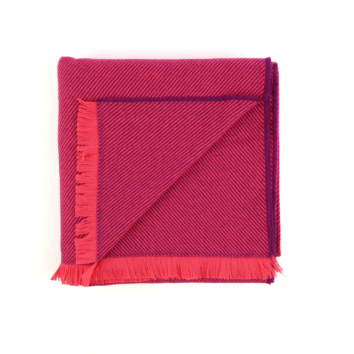 Brand New English Hot Pink and Grape Purple Stripe Luxury Woven Cashmere Blanket