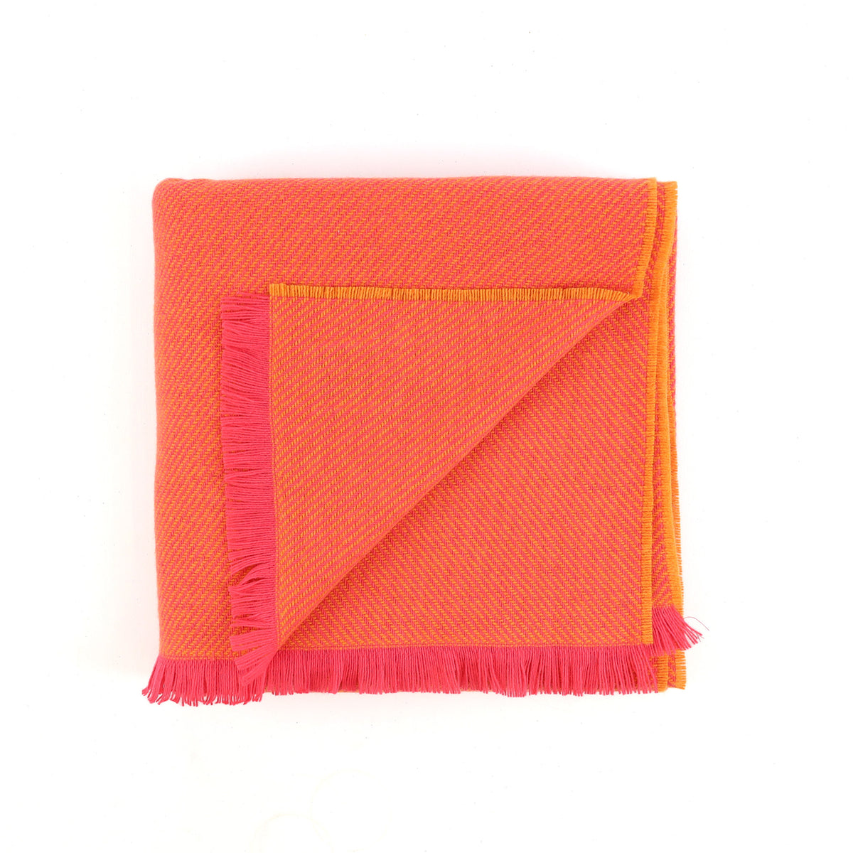 Brand New English Hot Pink and Sienna Orange Stripe Luxury Woven Cashmere Blanket