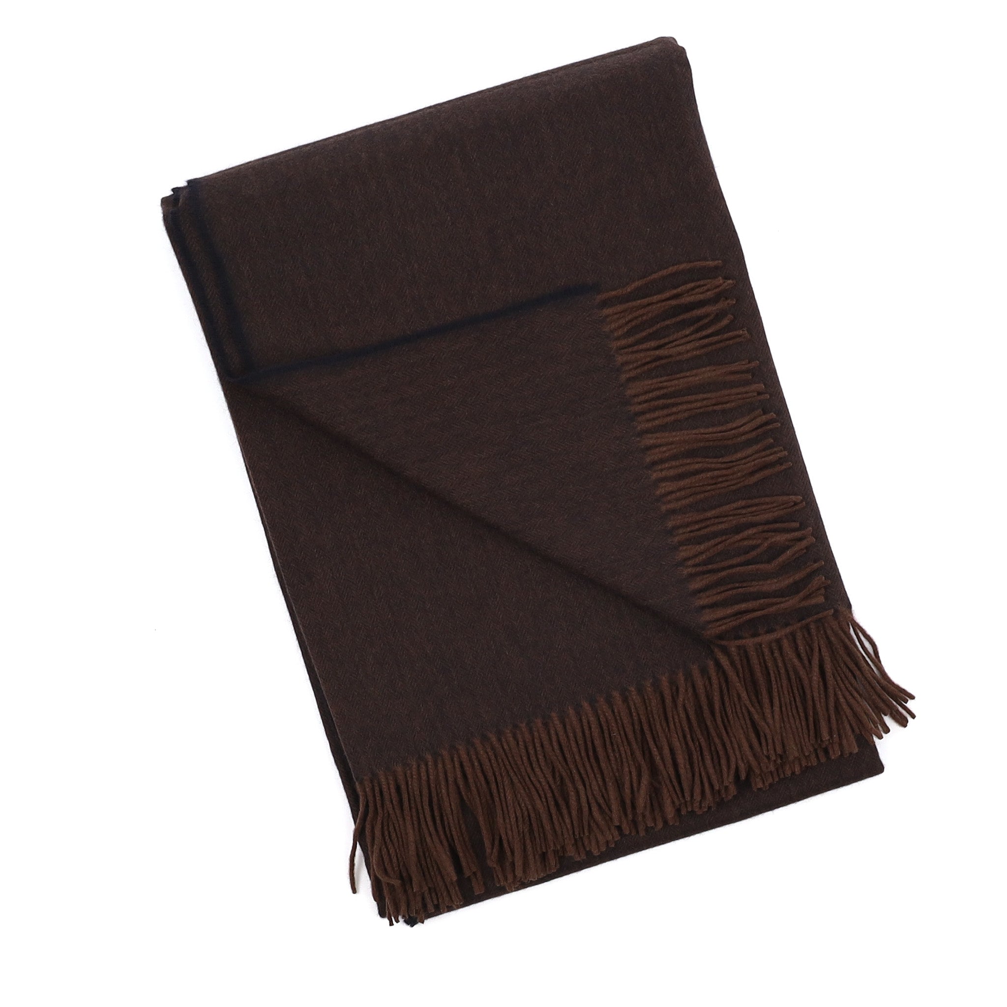Brand New English Black and Chocolate Brown Herringbone Luxury Woven Cashmere Blanket