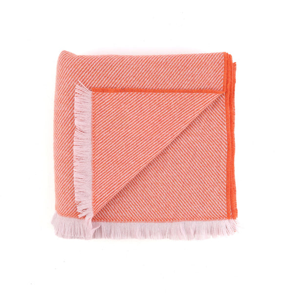 Brand New English Frost Grey and Burnt Orange Stripe Luxury Woven Cashmere Blanket