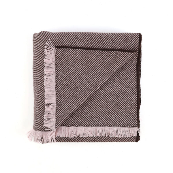 Brand New English Frost Grey and Black Coffee Stripe Luxury Woven Cashmere Blanket