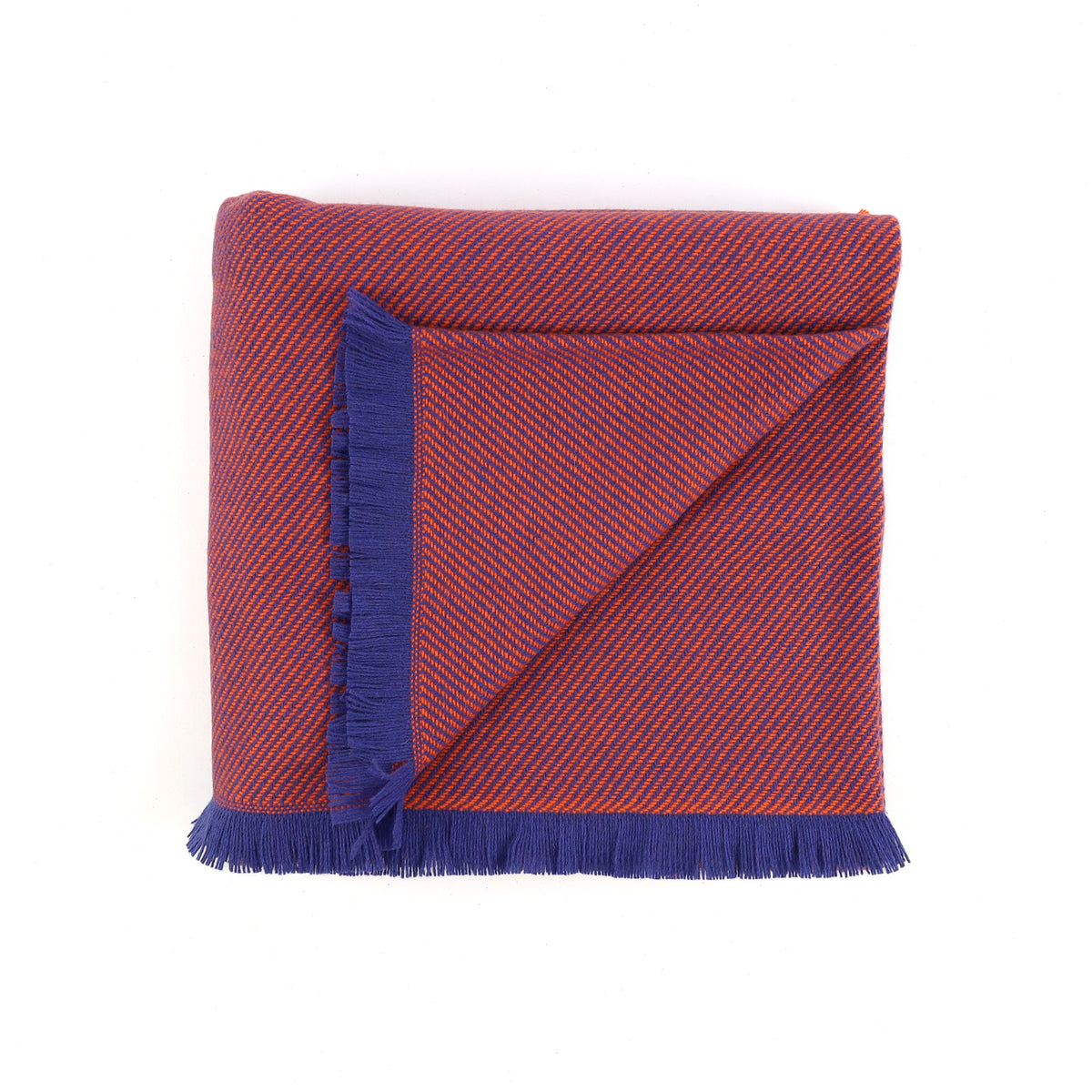 Brand New English Admiral Blue and Flame Orange Stripe Luxury Woven Cashmere Blanket
