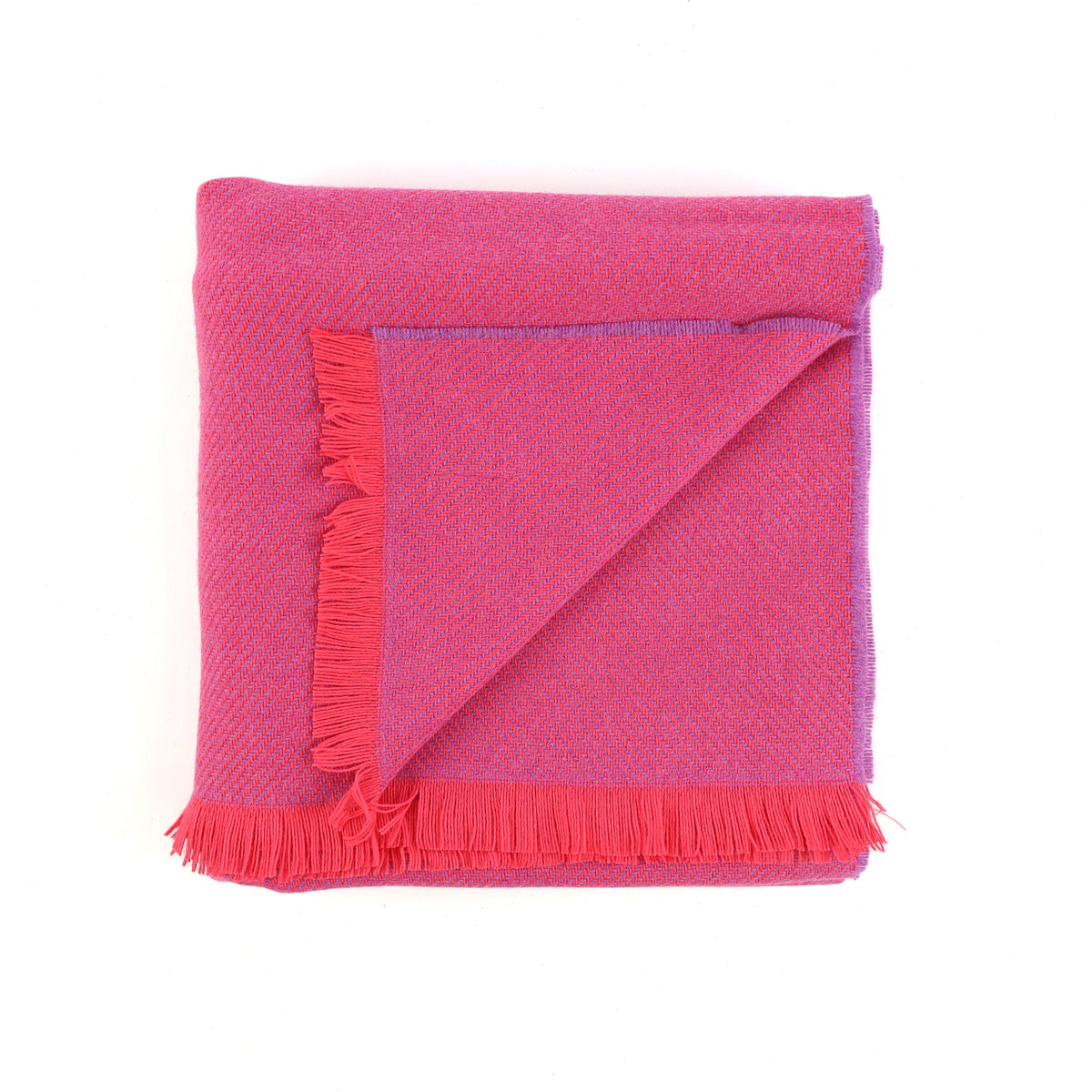 Brand New English Hot Pink and Thistle Purple Stripe Luxury Woven Cashmere Blanket