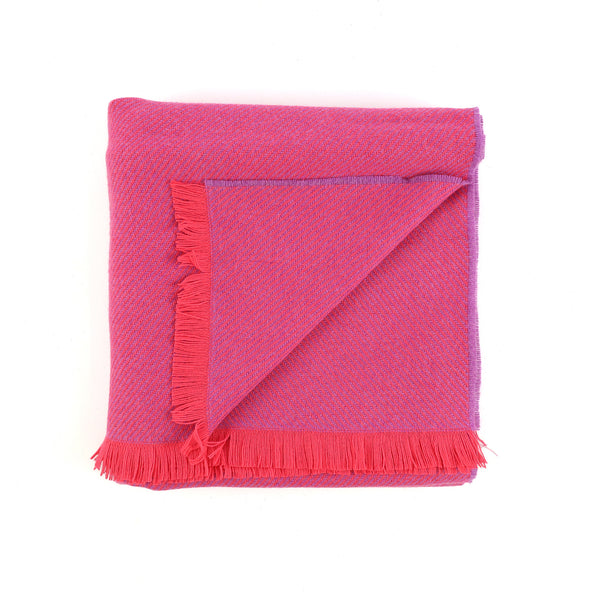Brand New English Hot Pink and Thistle Purple Stripe Luxury Woven Cashmere Blanket