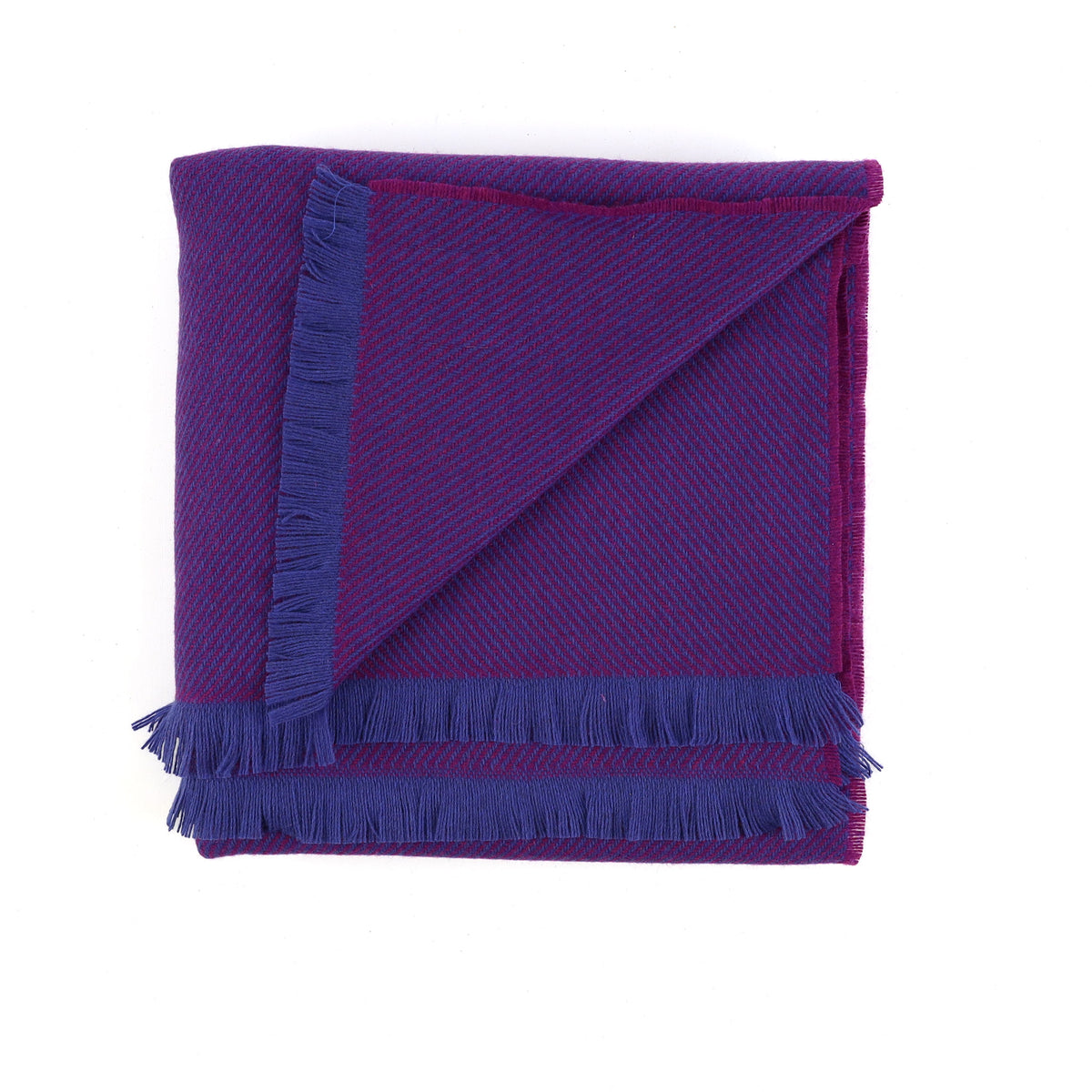 Brand New English Admiral Blue and Grape Purple Stripe Luxury Woven Cashmere Blanket