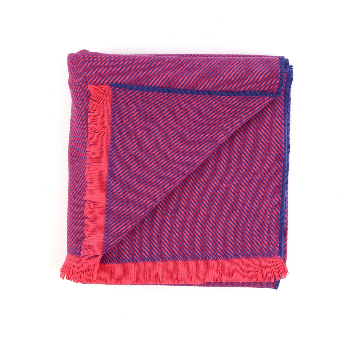 Brand New English Hot Pink and Admiral Blue Luxury Woven Cashmere Blanket