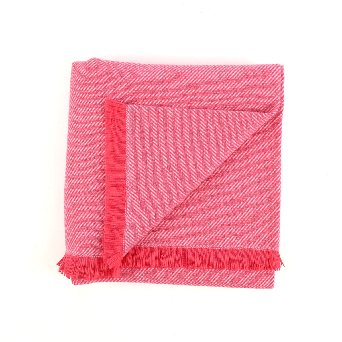Brand New English Hot Pink and Lilac Stripe Luxury Woven Cashmere Blanket