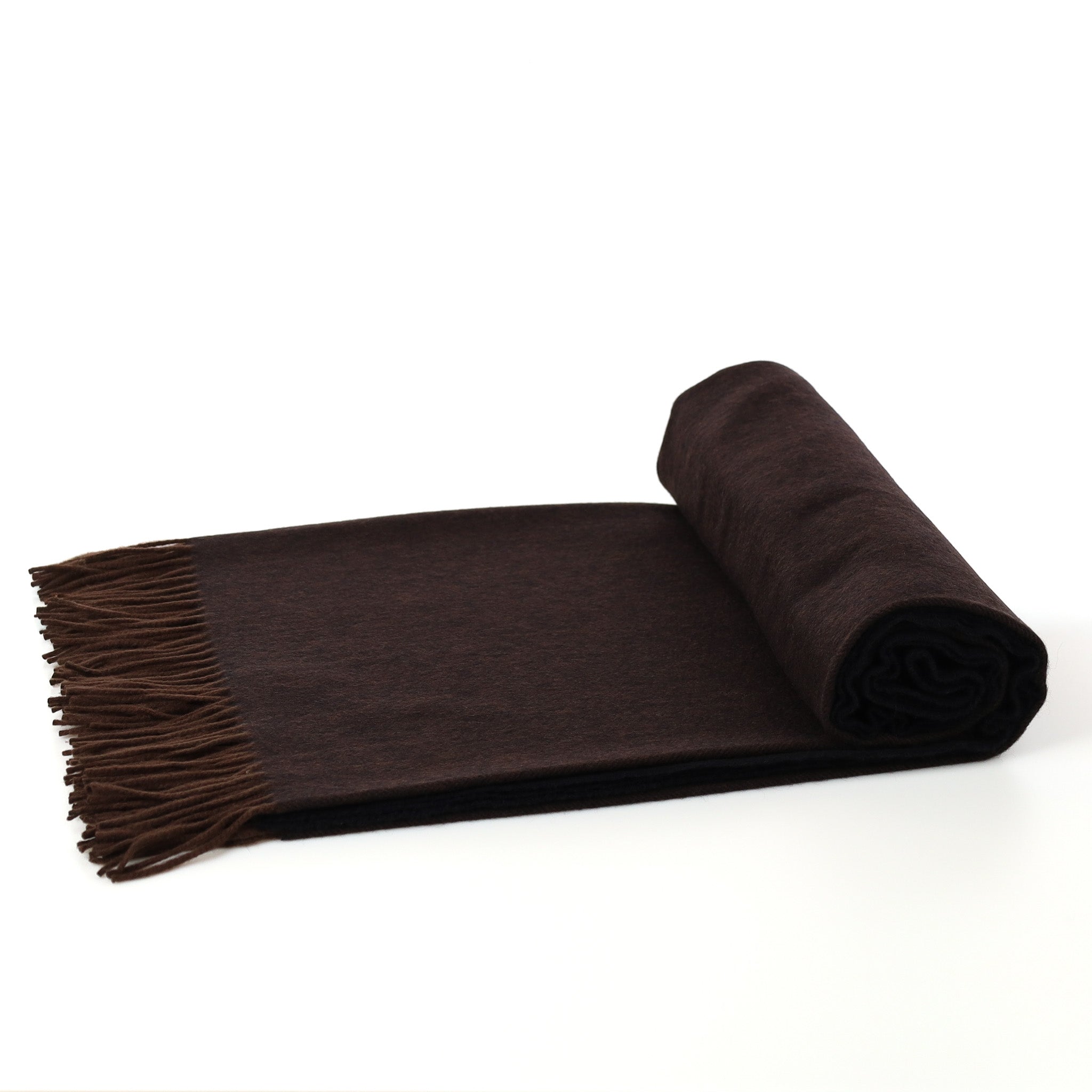 Brand New English Black and Chocolate Brown Herringbone Luxury Woven Cashmere Blanket