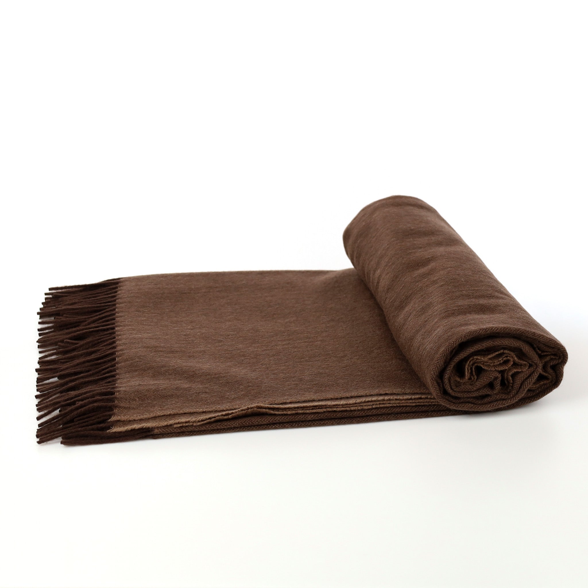 Brand New English Latte and Chocolate Herringbone Luxury Woven Cashmere Blanket