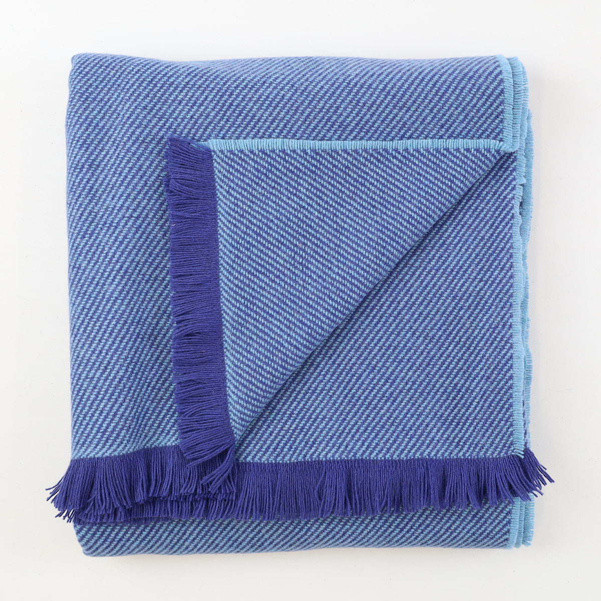Brand New English Royal Blue and Aqua Stripe Luxury Woven Cashmere Blanket